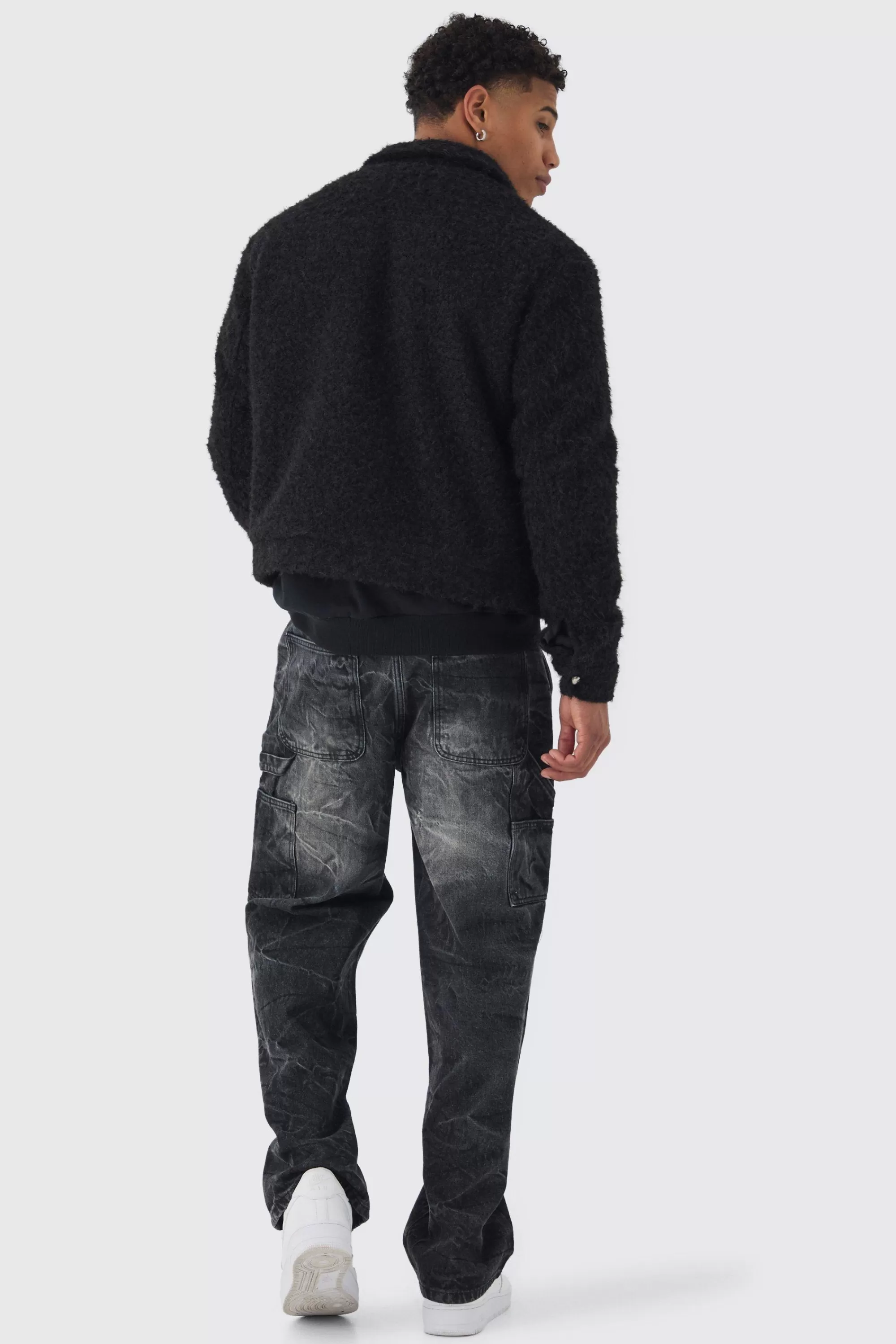 boohooMAN Boxy Fluffy Texture Harrington In | UK
