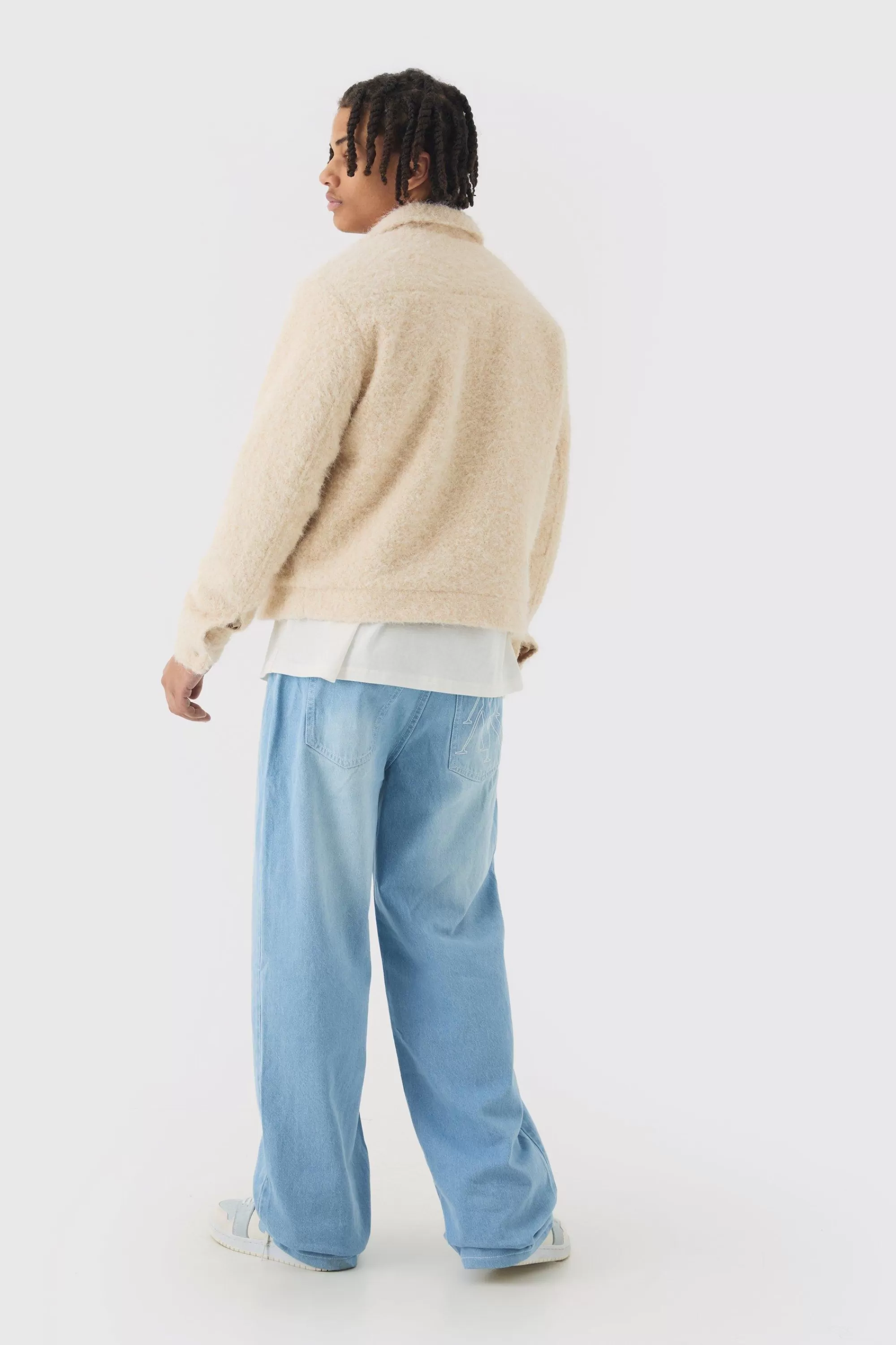 boohooMAN Boxy Fluffy Texture Harrington In | UK
