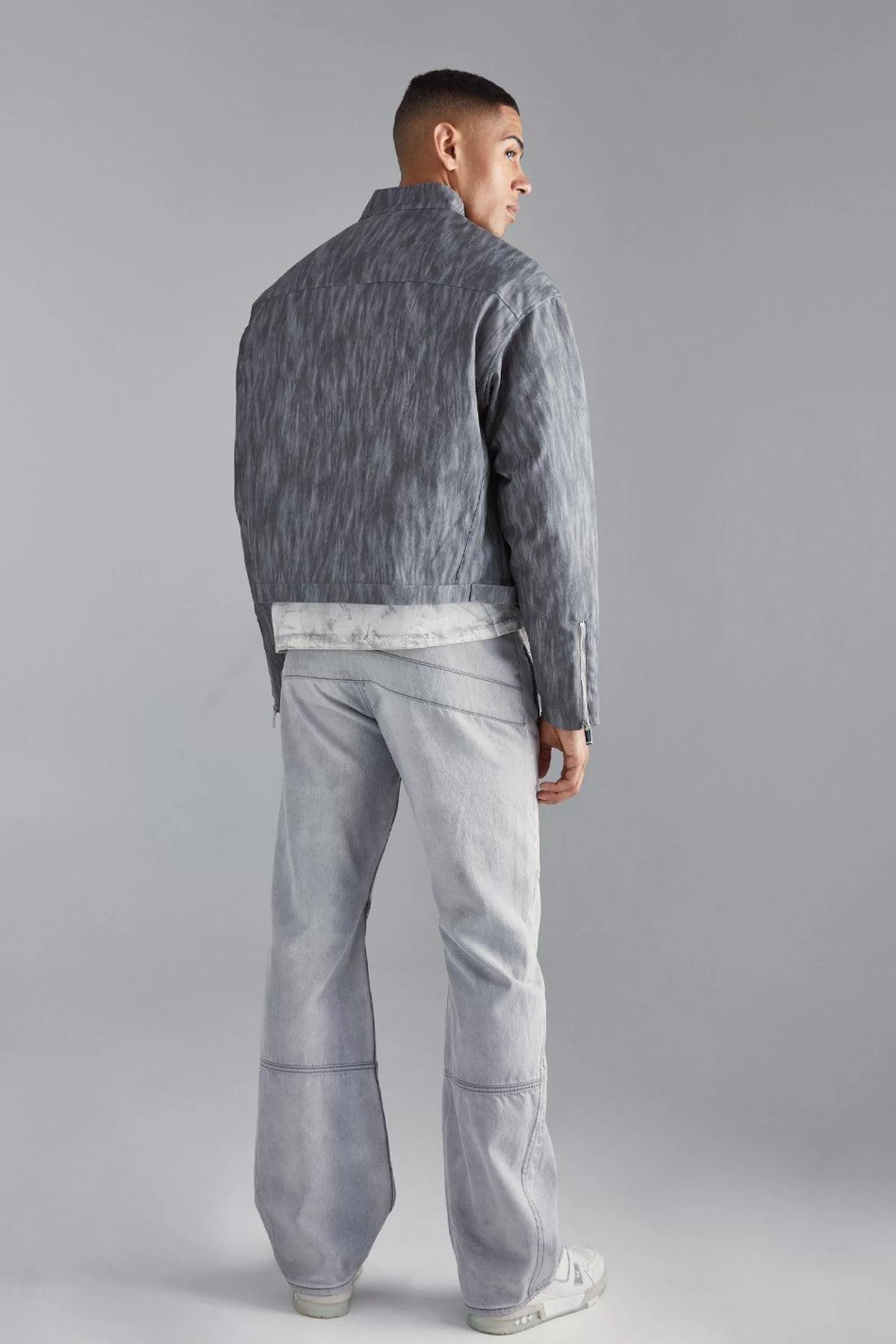 boohooMAN Boxy Funnel Neck Biker Jacket | UK