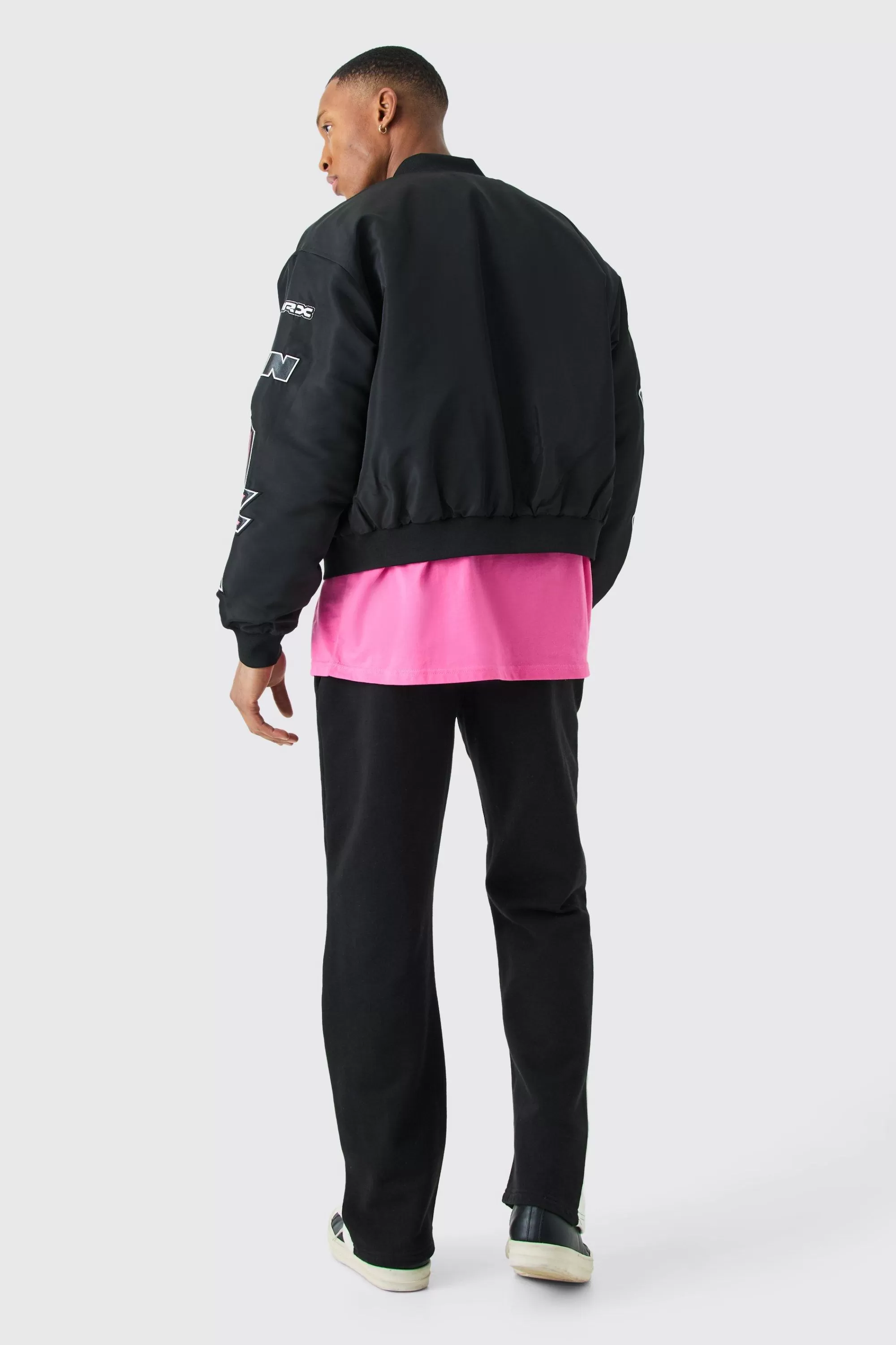 boohooMAN Boxy High Shine Nylon Moto Bomber | UK