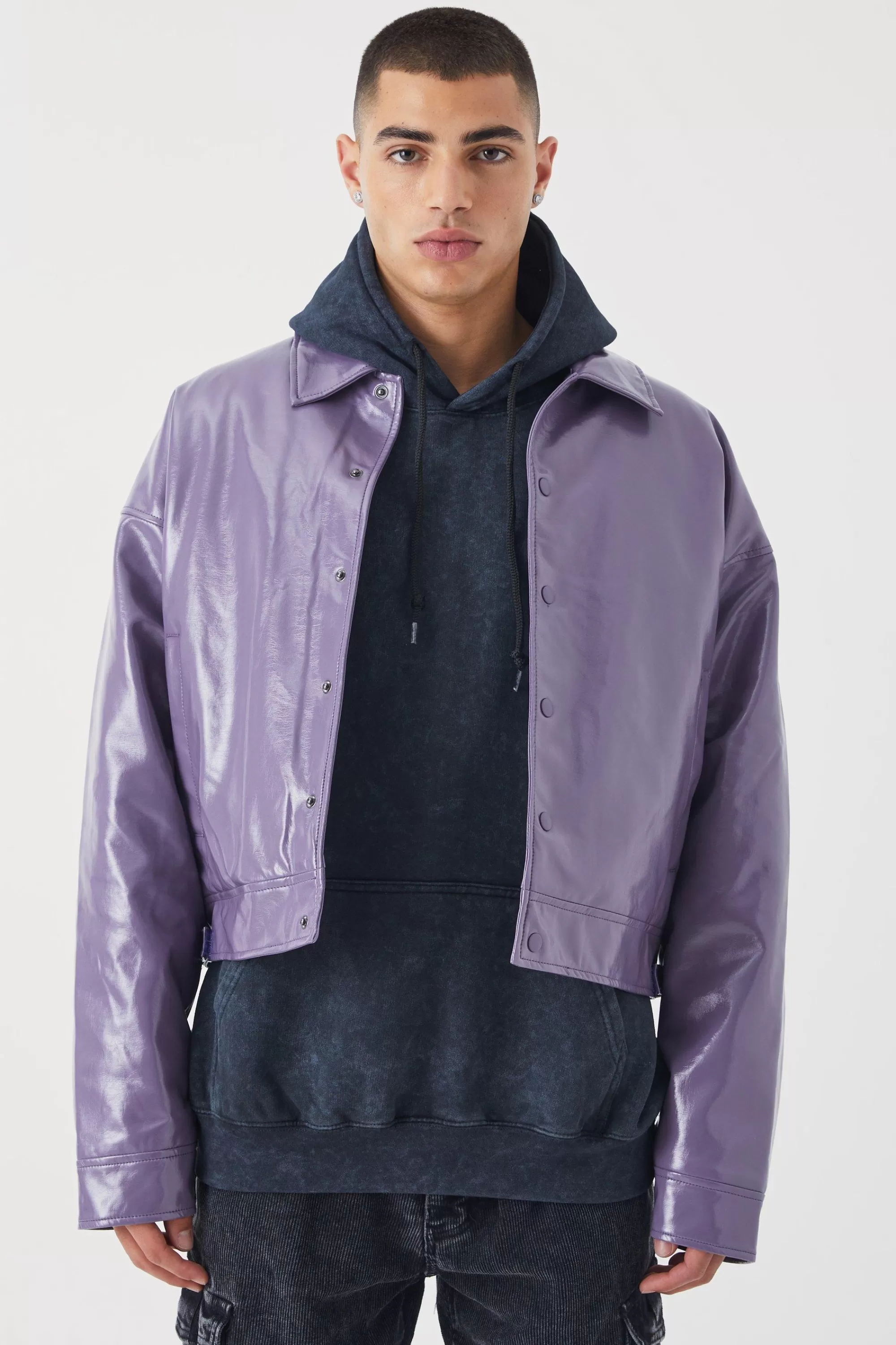 boohooMAN Boxy High Shine Pu Harrington | UK