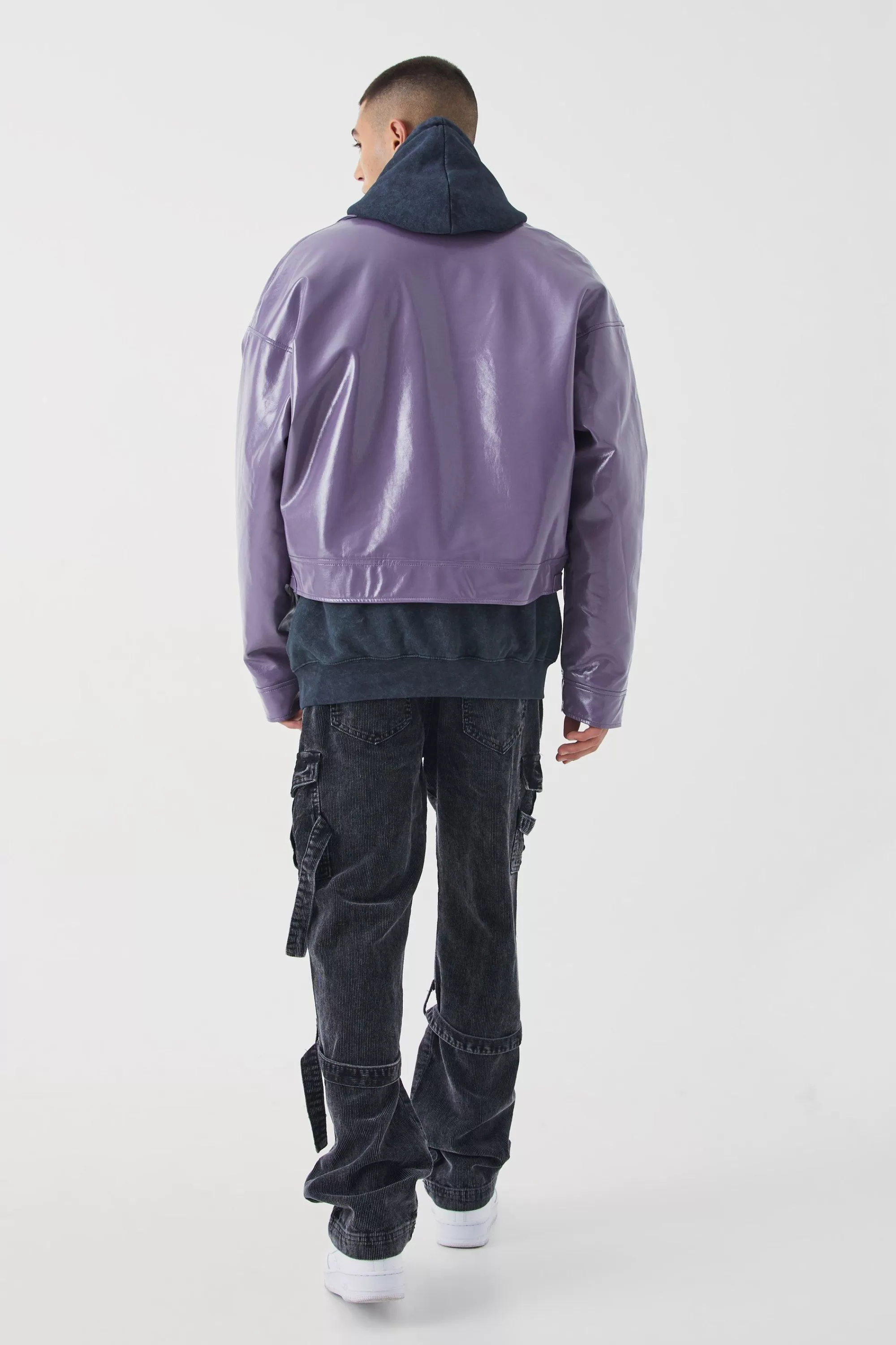 boohooMAN Boxy High Shine Pu Harrington | UK