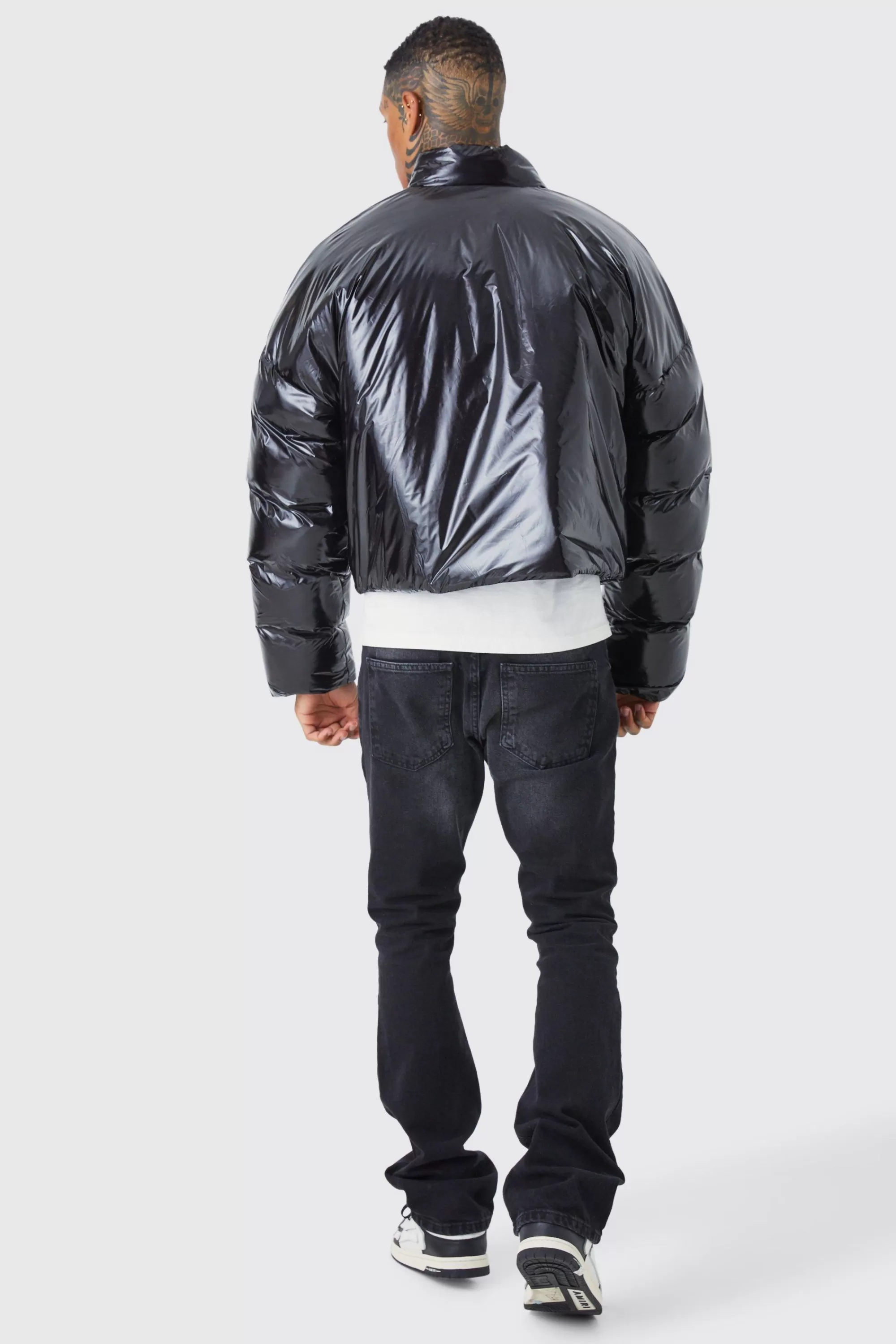 boohooMAN Boxy High Shine Volume Padded Puffer Bomber | UK