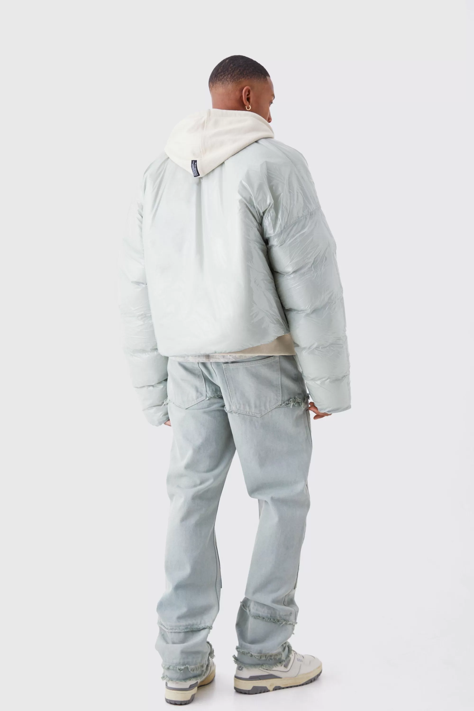 boohooMAN Boxy High Shine Volume Padded Puffer Bomber | UK