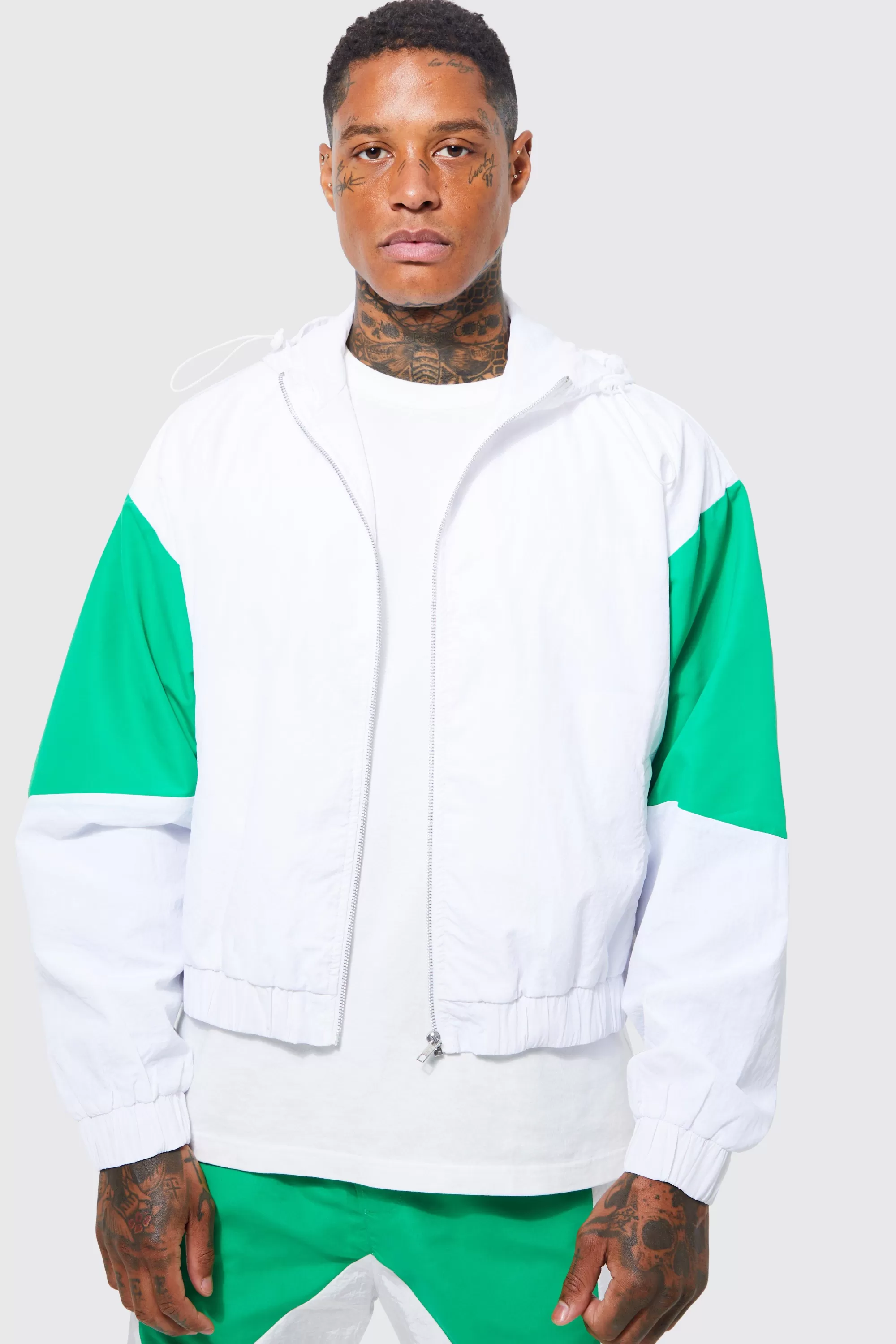 boohooMAN Boxy Hooded Moto Jacket | UK