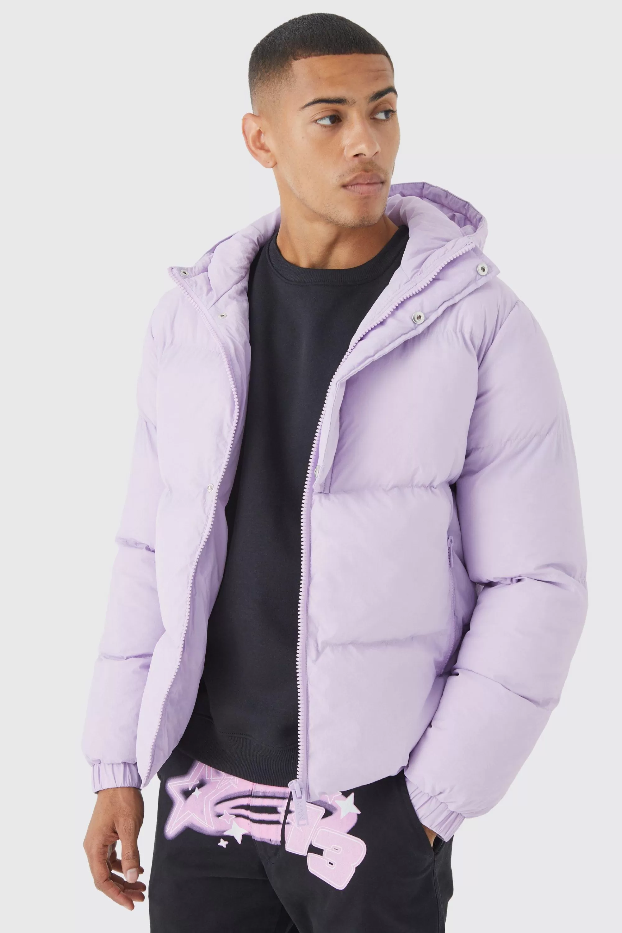 boohooMAN Boxy Hooded Puffer With Half Placket | UK