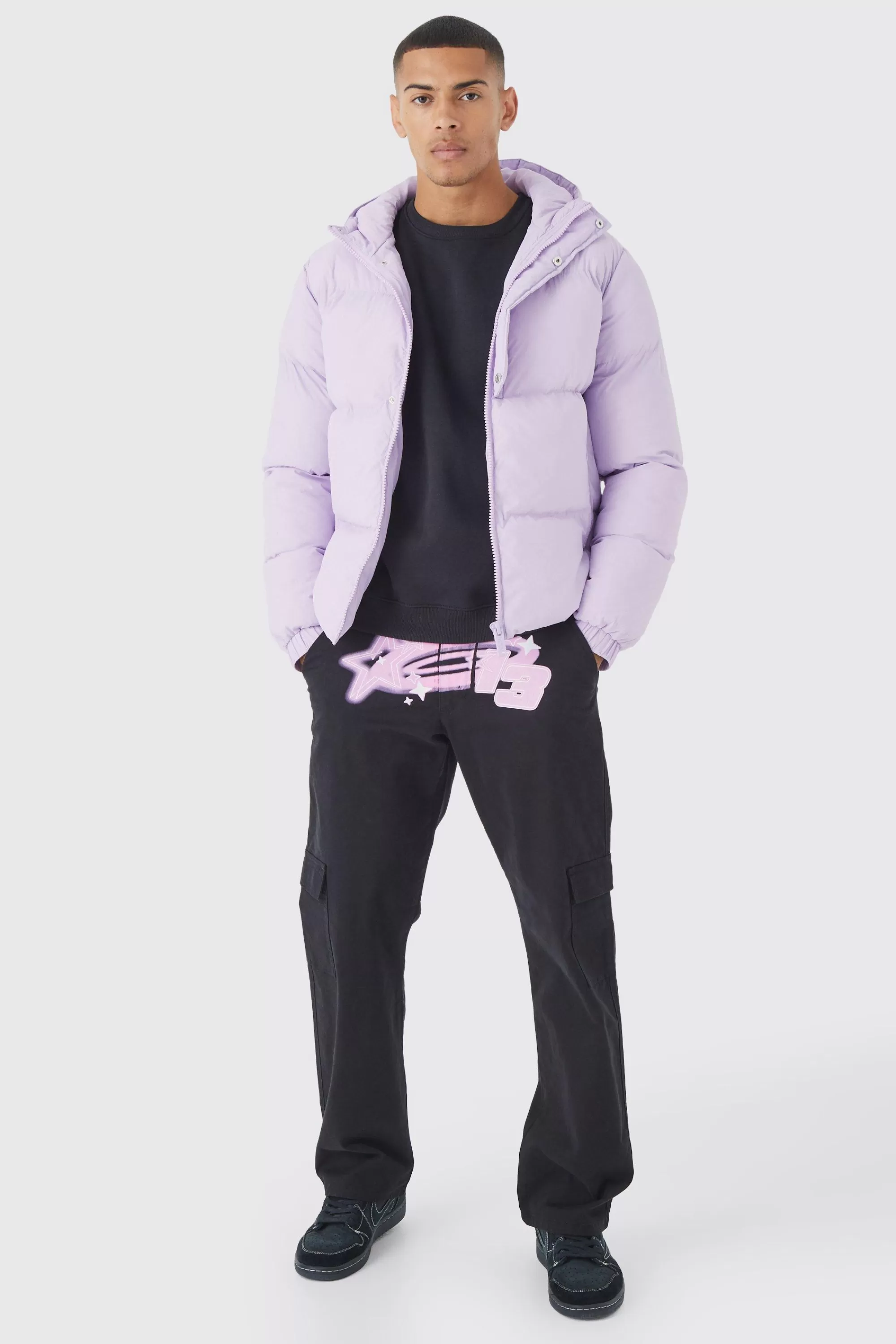 boohooMAN Boxy Hooded Puffer With Half Placket | UK