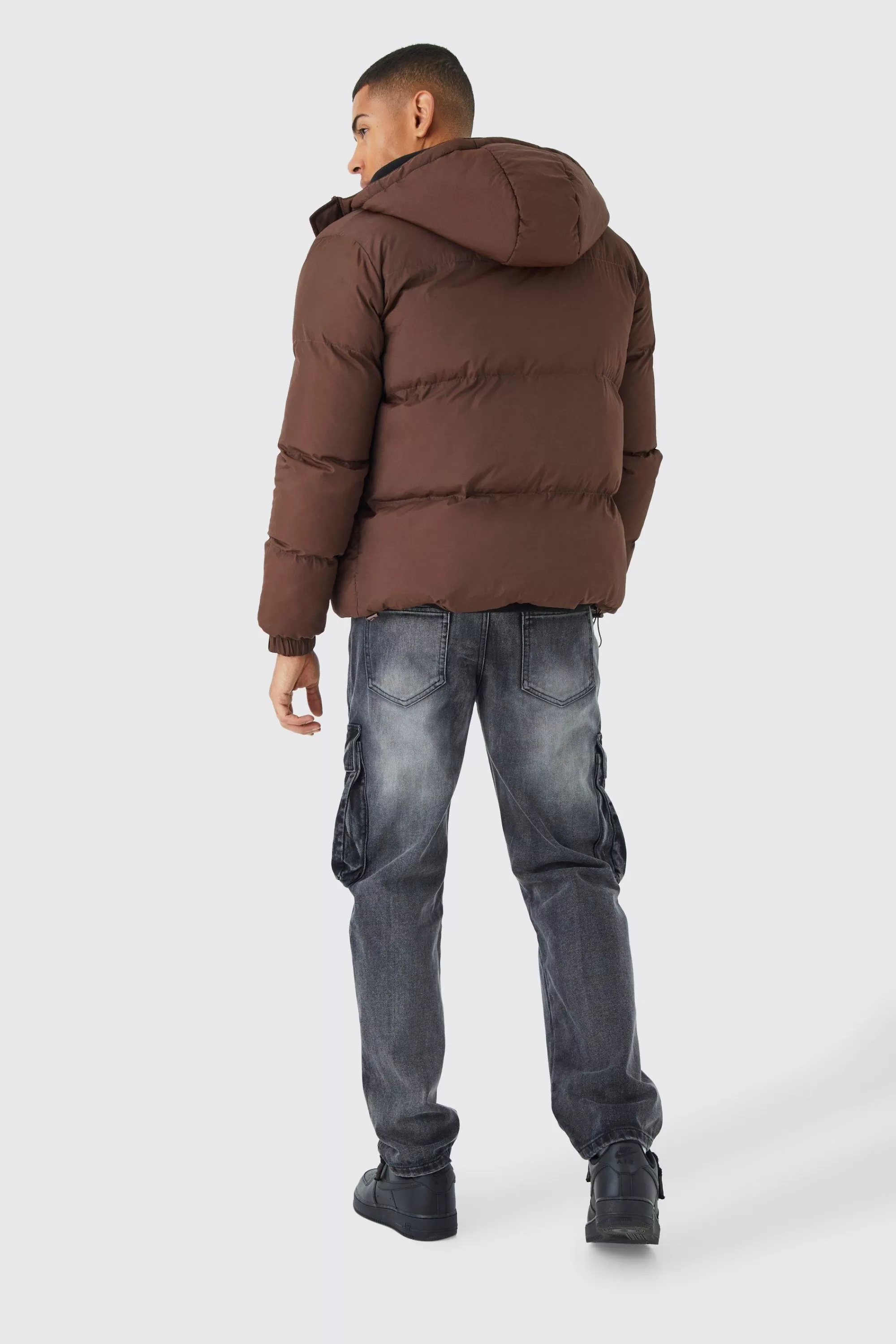 boohooMAN Boxy Hooded Puffer With Half Placket | UK