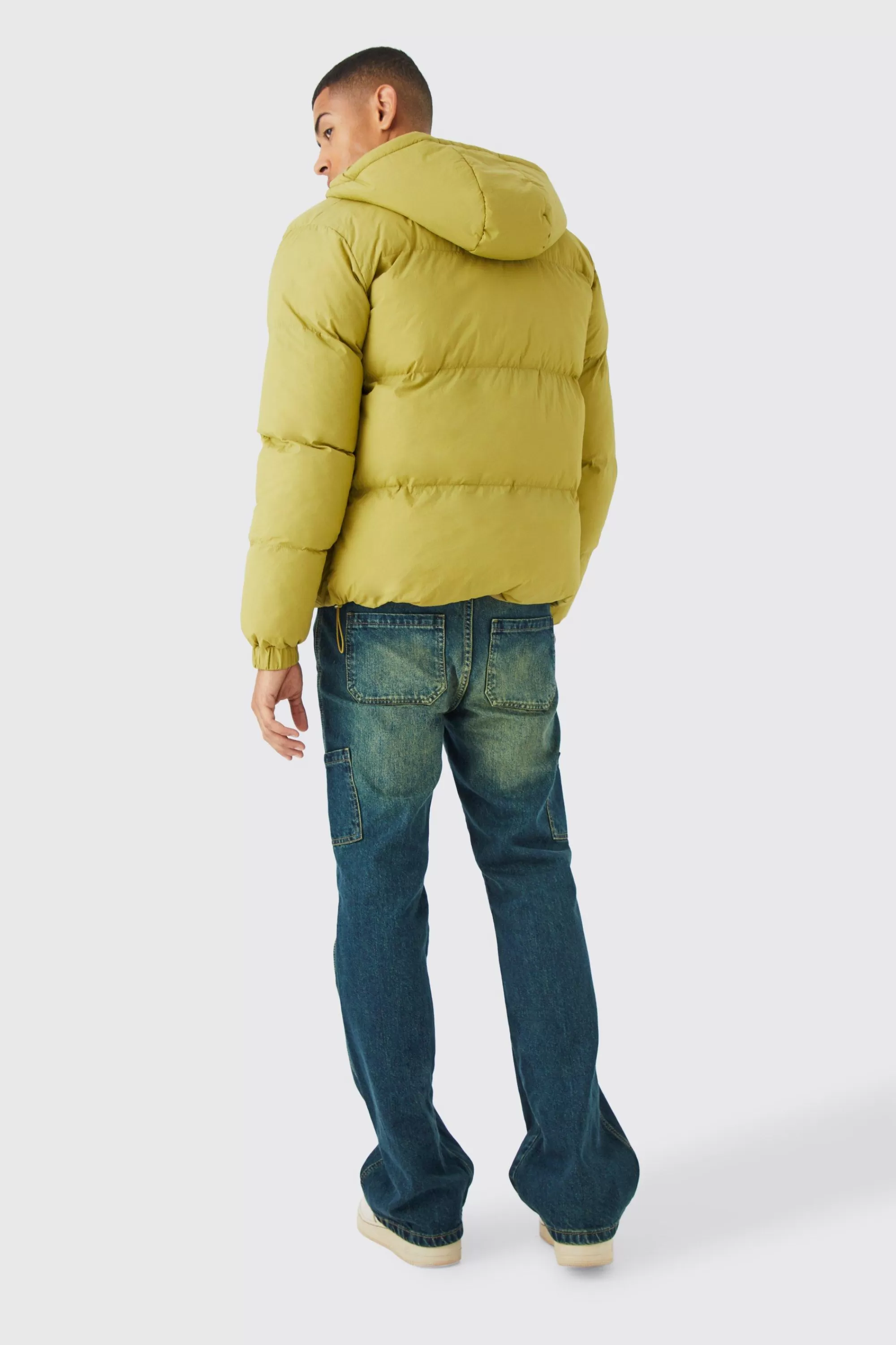 boohooMAN Boxy Hooded Puffer With Half Placket | UK