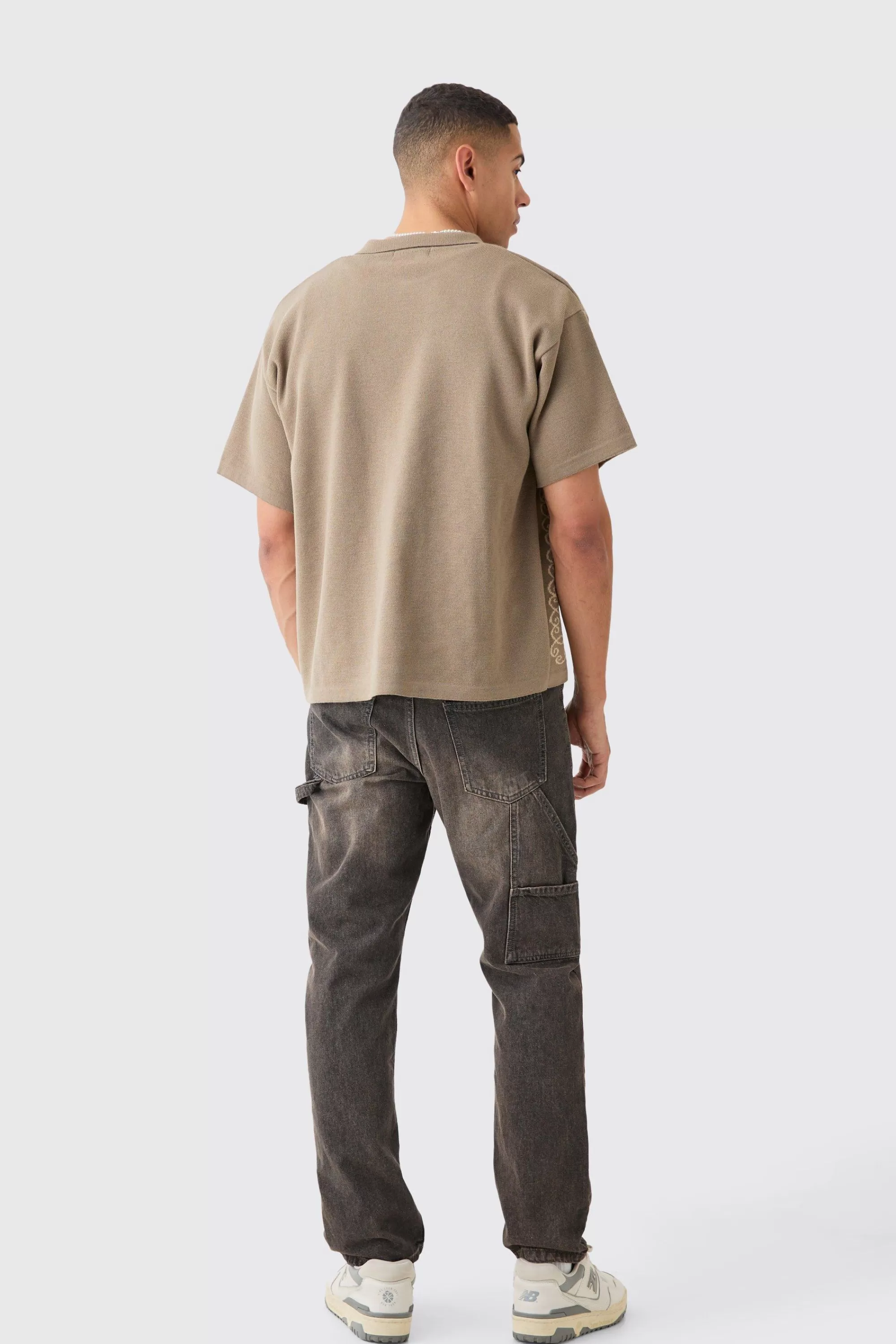 boohooMAN Boxy Jacquard Knit Abstract Detail Shirt In | UK