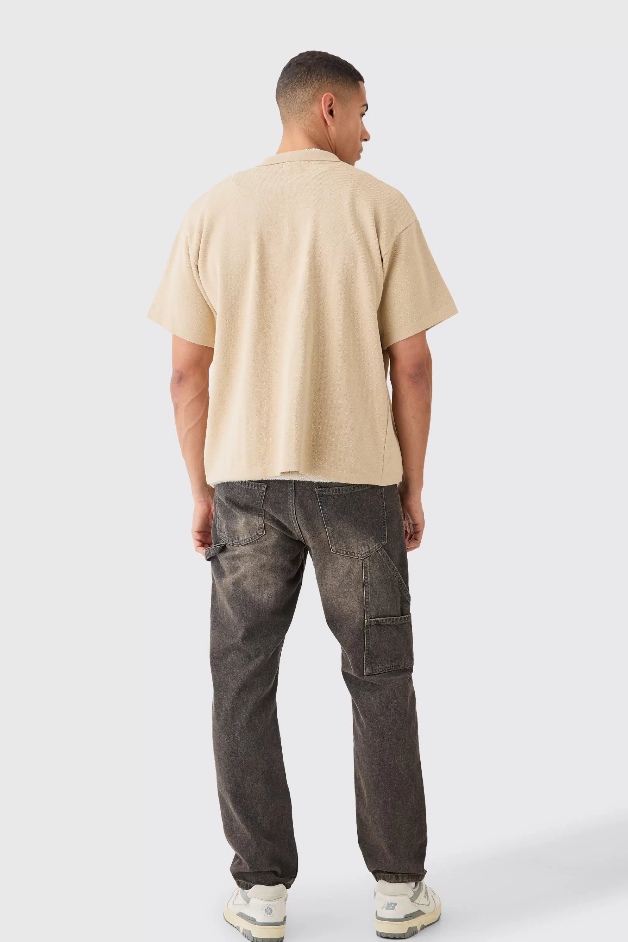 boohooMAN Boxy Jacquard Knit Rose Detail Shirt In | UK