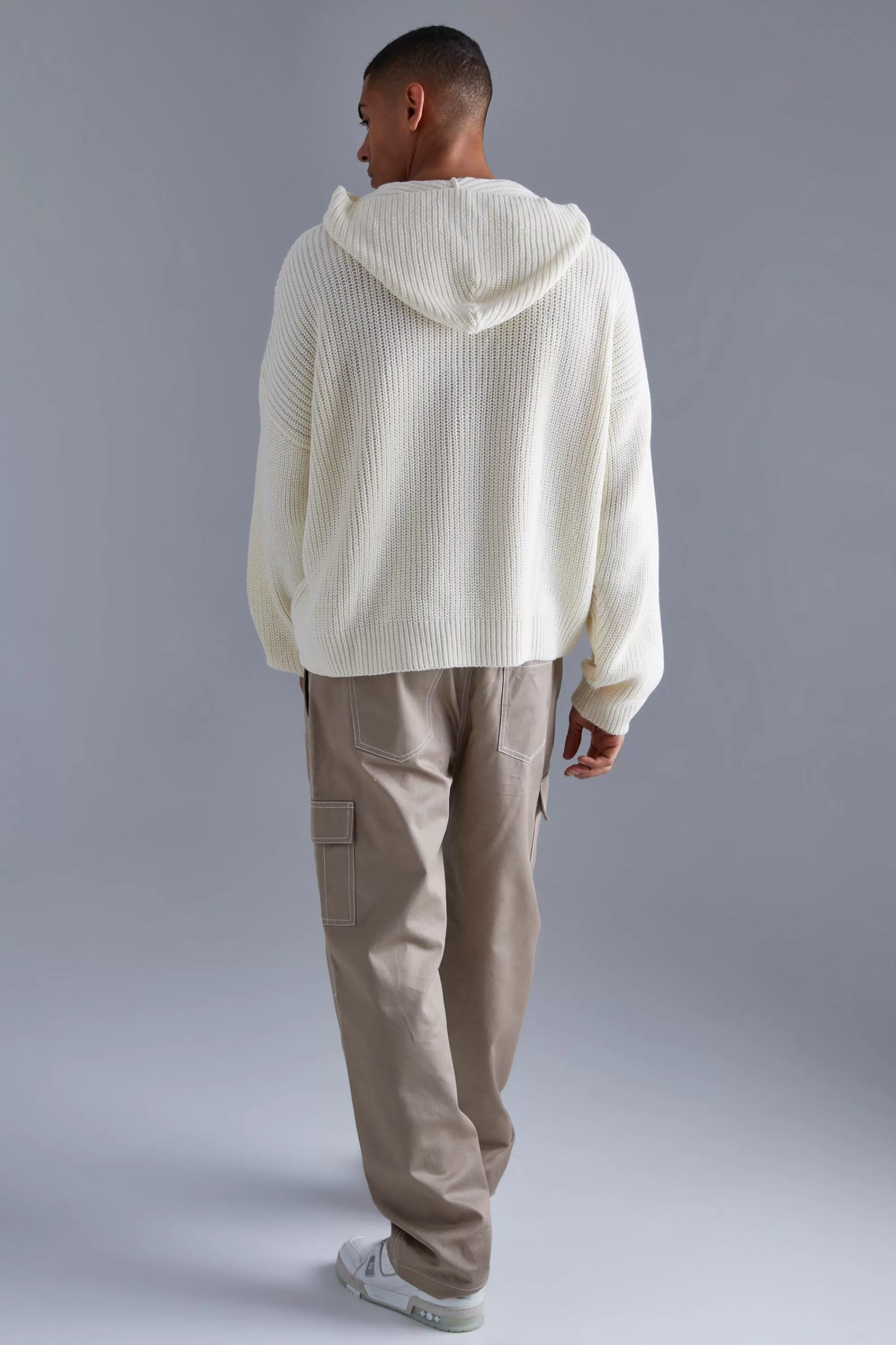 boohooMAN Boxy Knitted Ribbed Hoodie | UK