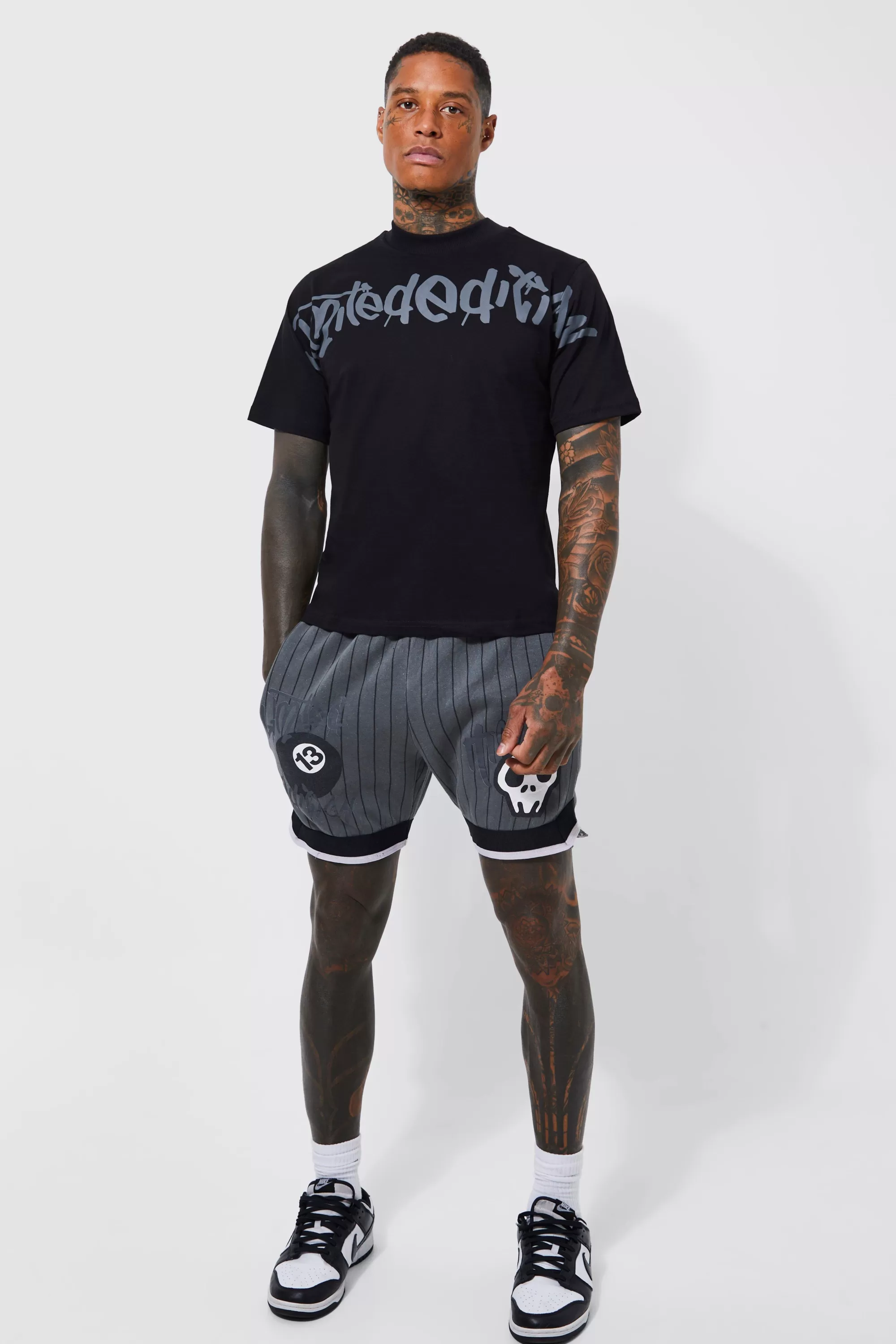 boohooMAN Boxy Limited Basketball T-shirt And Short Set | UK