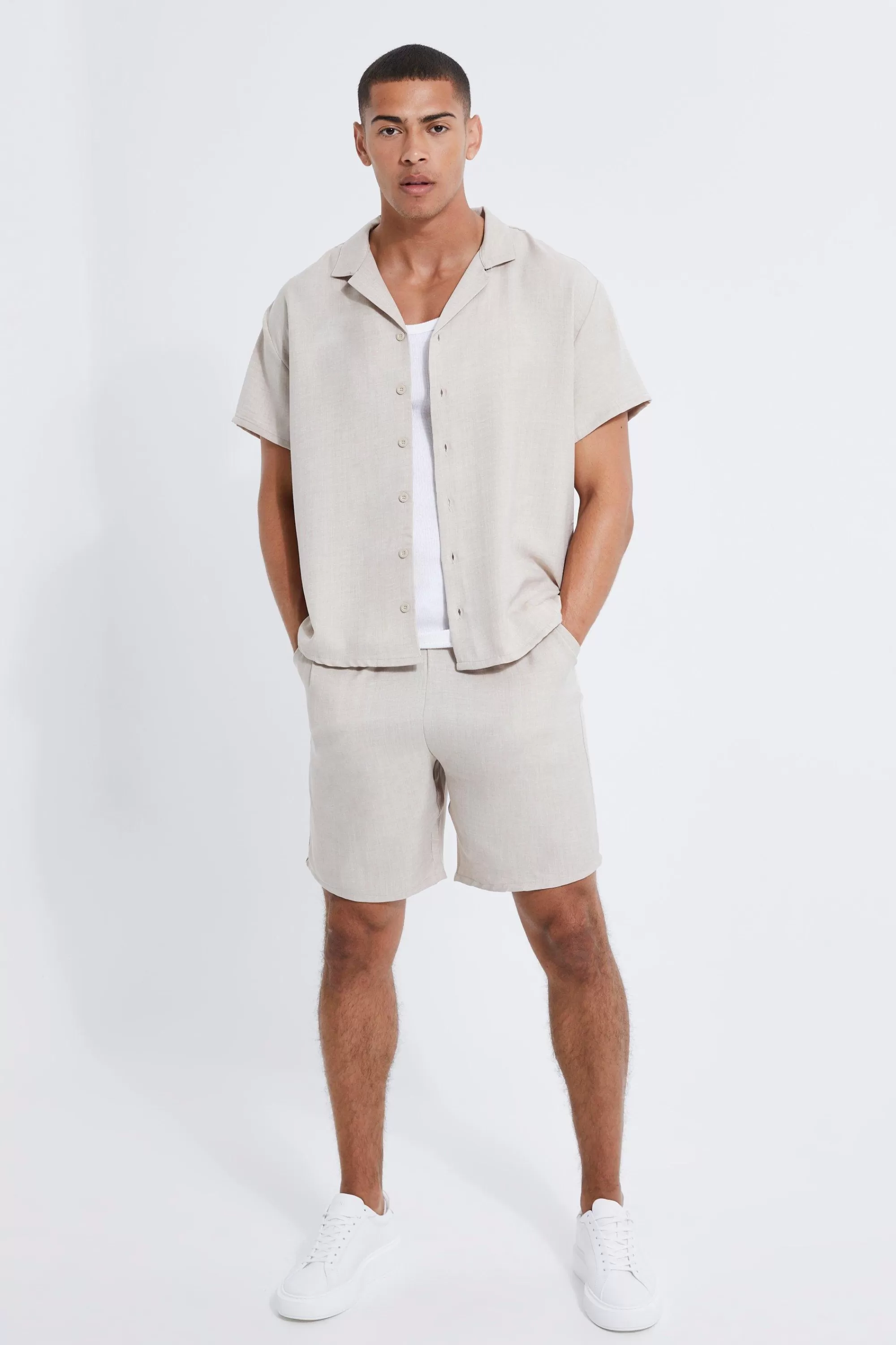 boohooMAN Boxy Linen Shirt And Short Set | UK