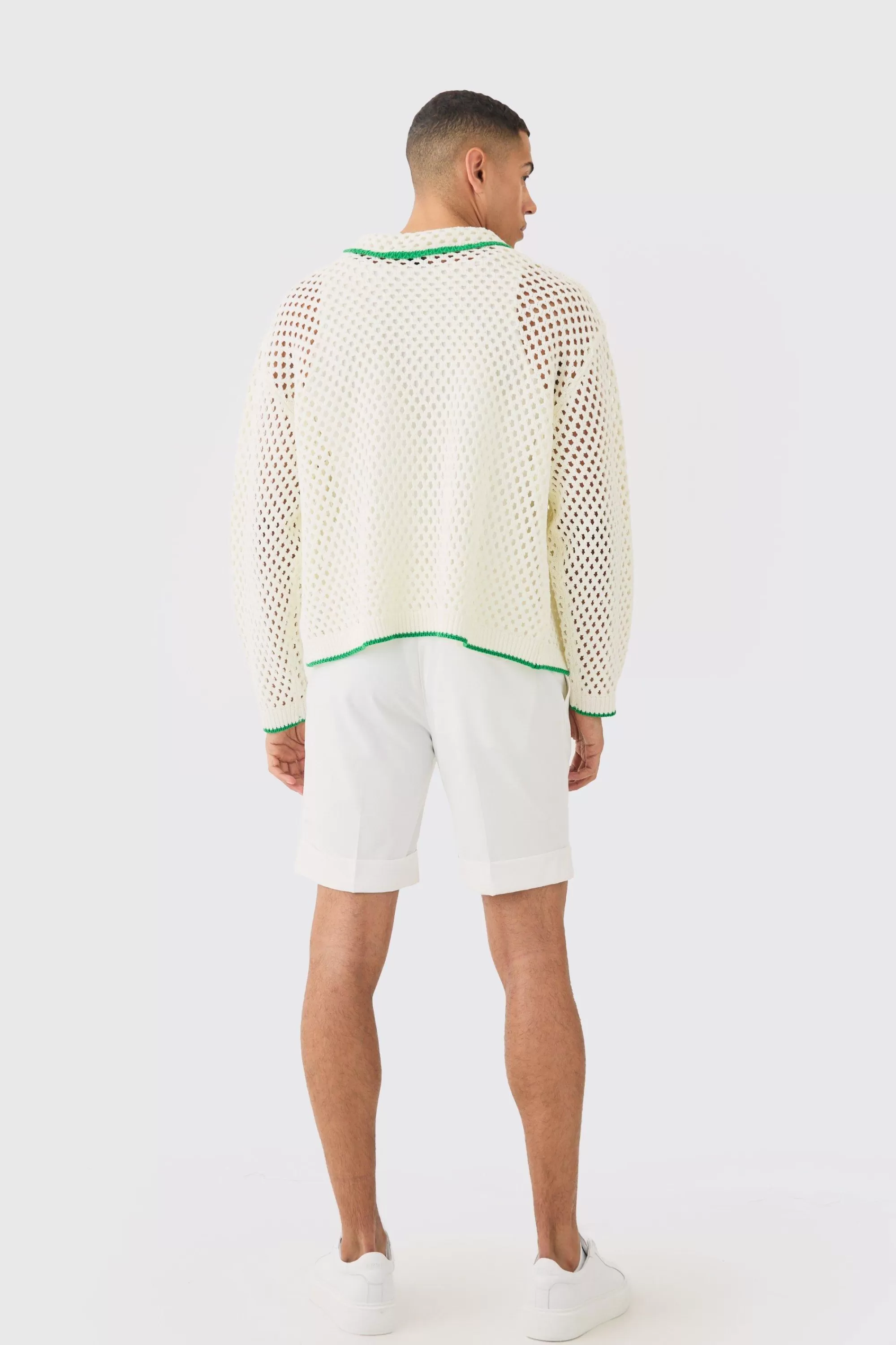 boohooMAN Boxy Long Sleeve Open Stitch Tipped Shirt | UK
