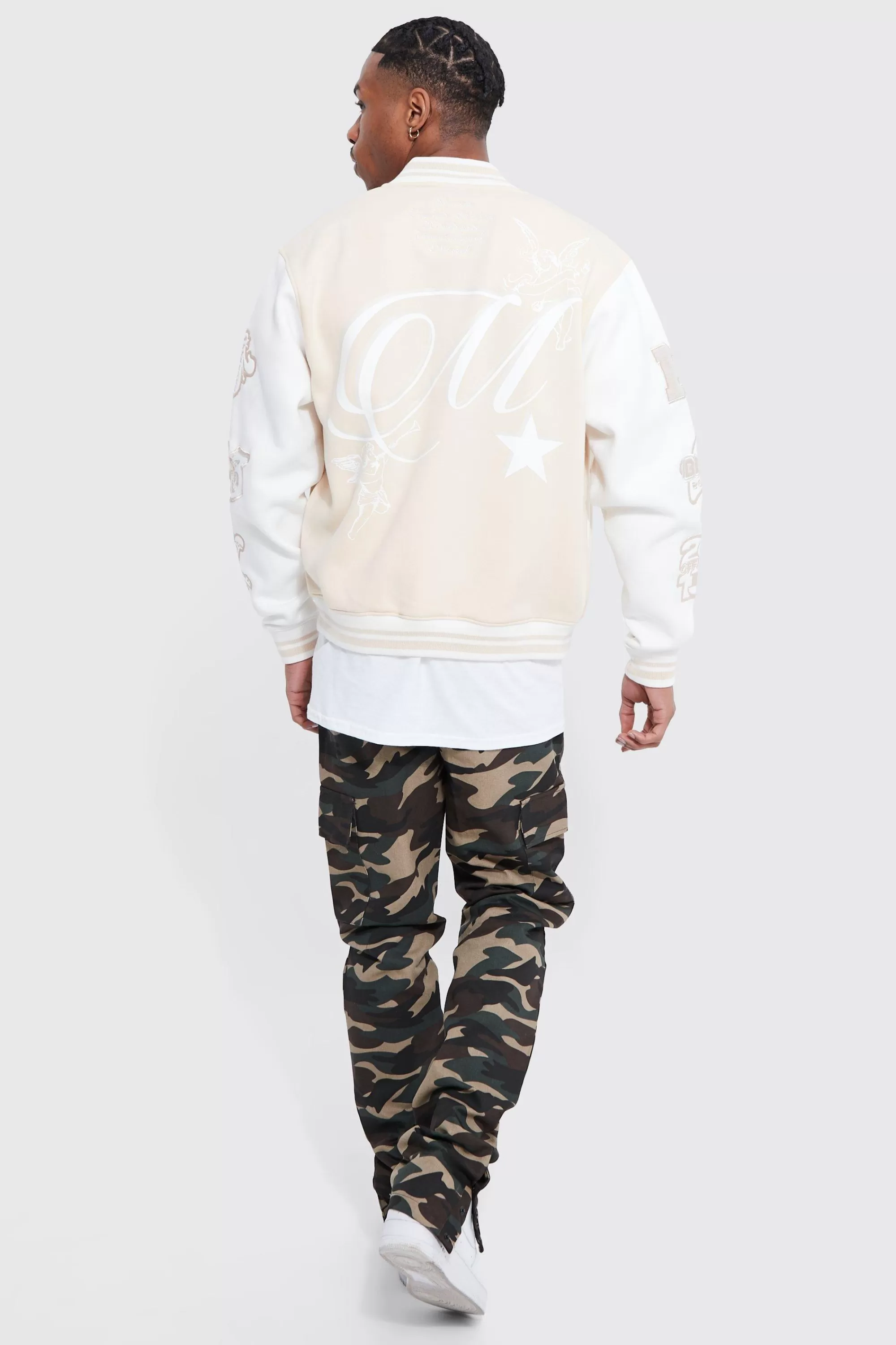 boohooMAN Boxy M Jersey Varsity Jacket | UK