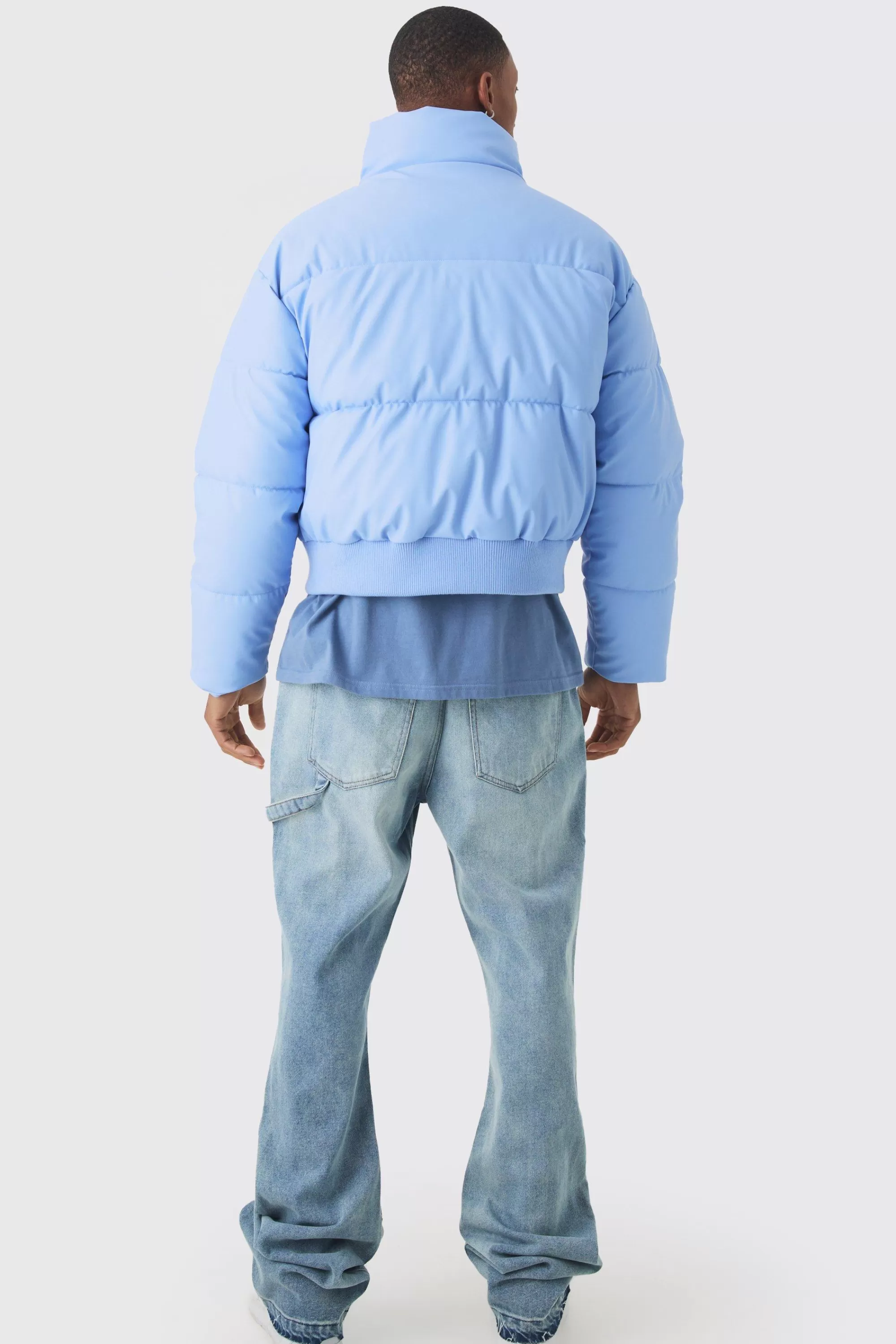 boohooMAN Boxy Matte Pu Funnel Neck Puffer In | UK