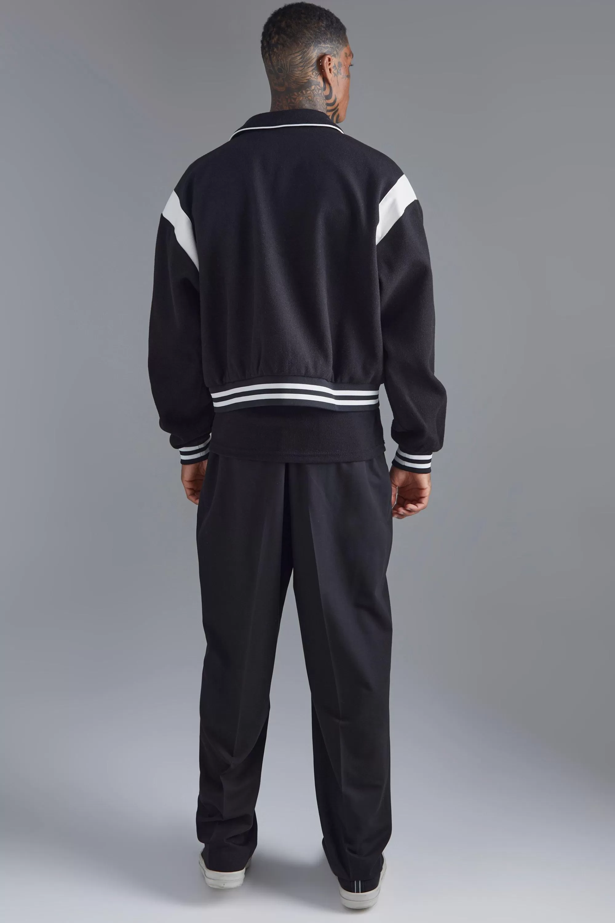 boohooMAN Boxy Melton Bomber With Contrast Trims | UK