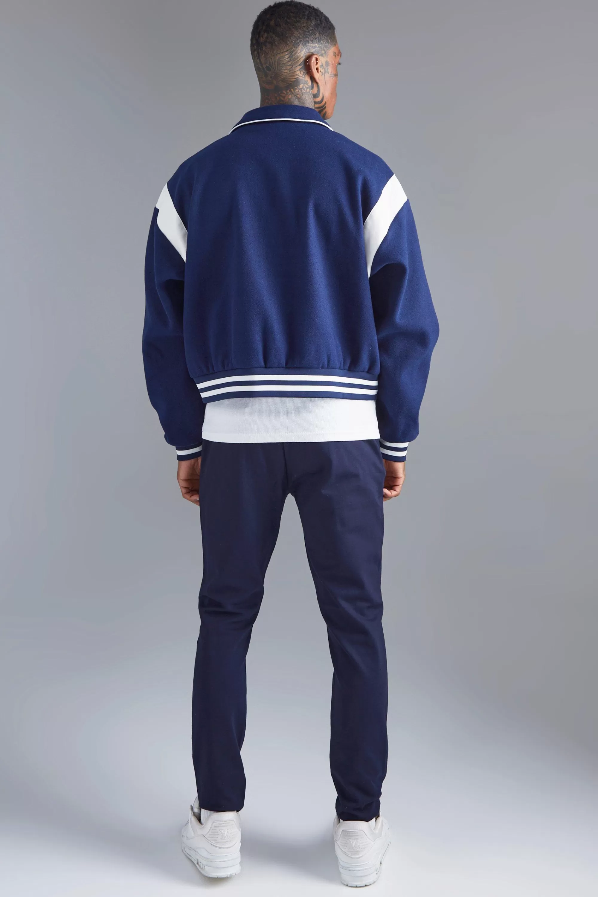 boohooMAN Boxy Melton Bomber With Contrast Trims | UK