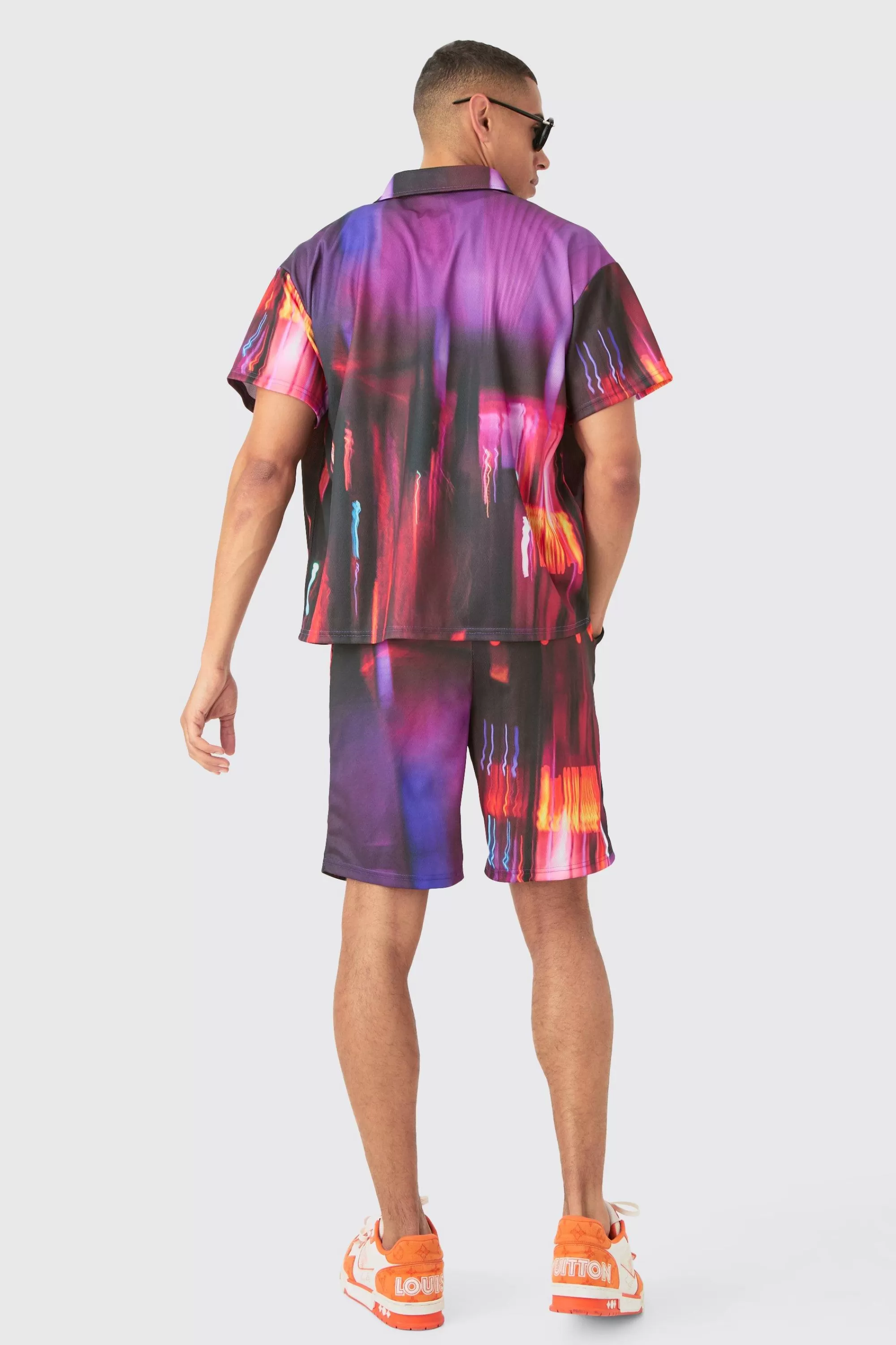 boohooMAN Boxy Mesh Glitch Shirt & Short | UK