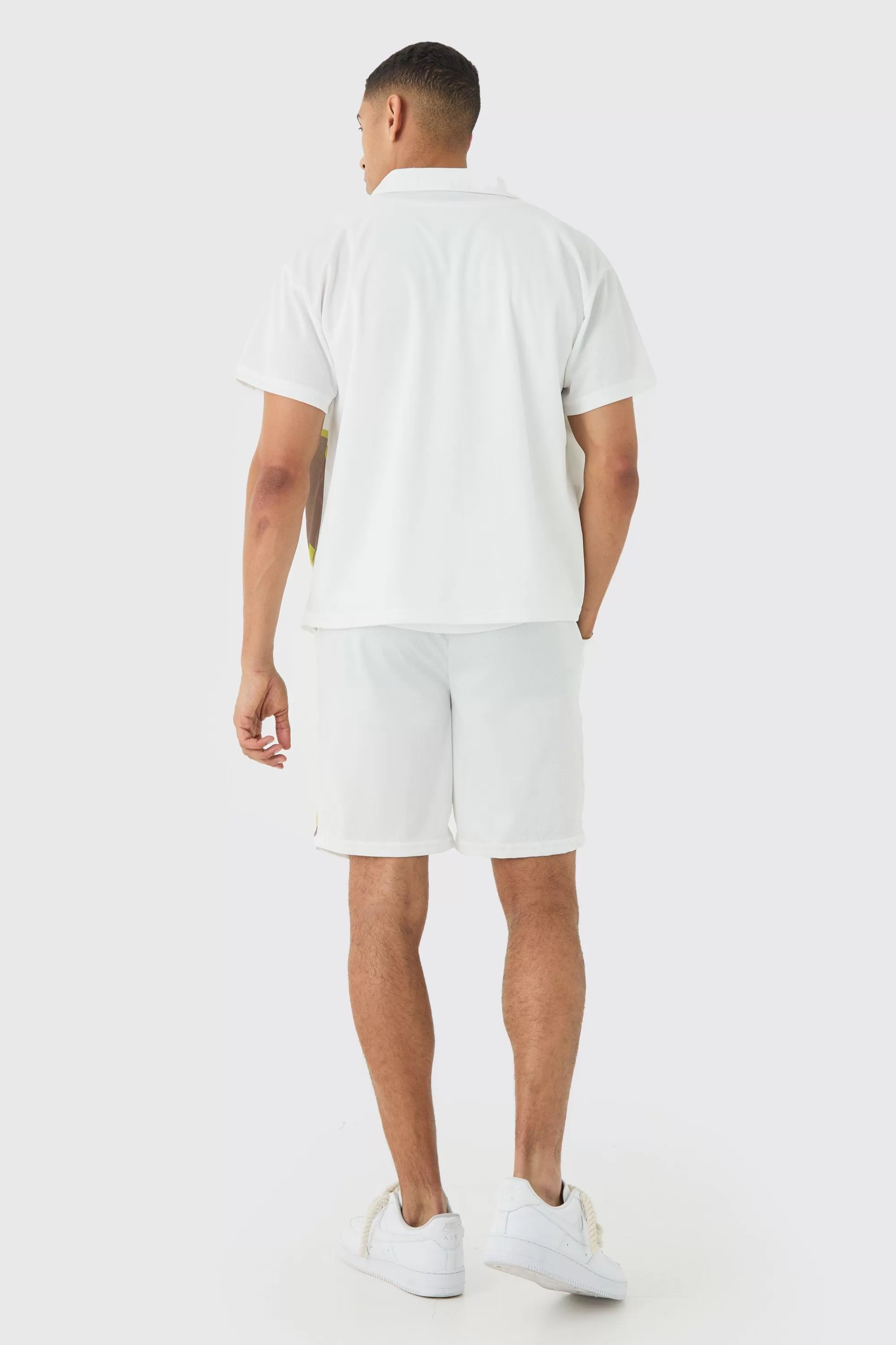 boohooMAN Boxy Mesh Moto Sport Shirt & Short | UK