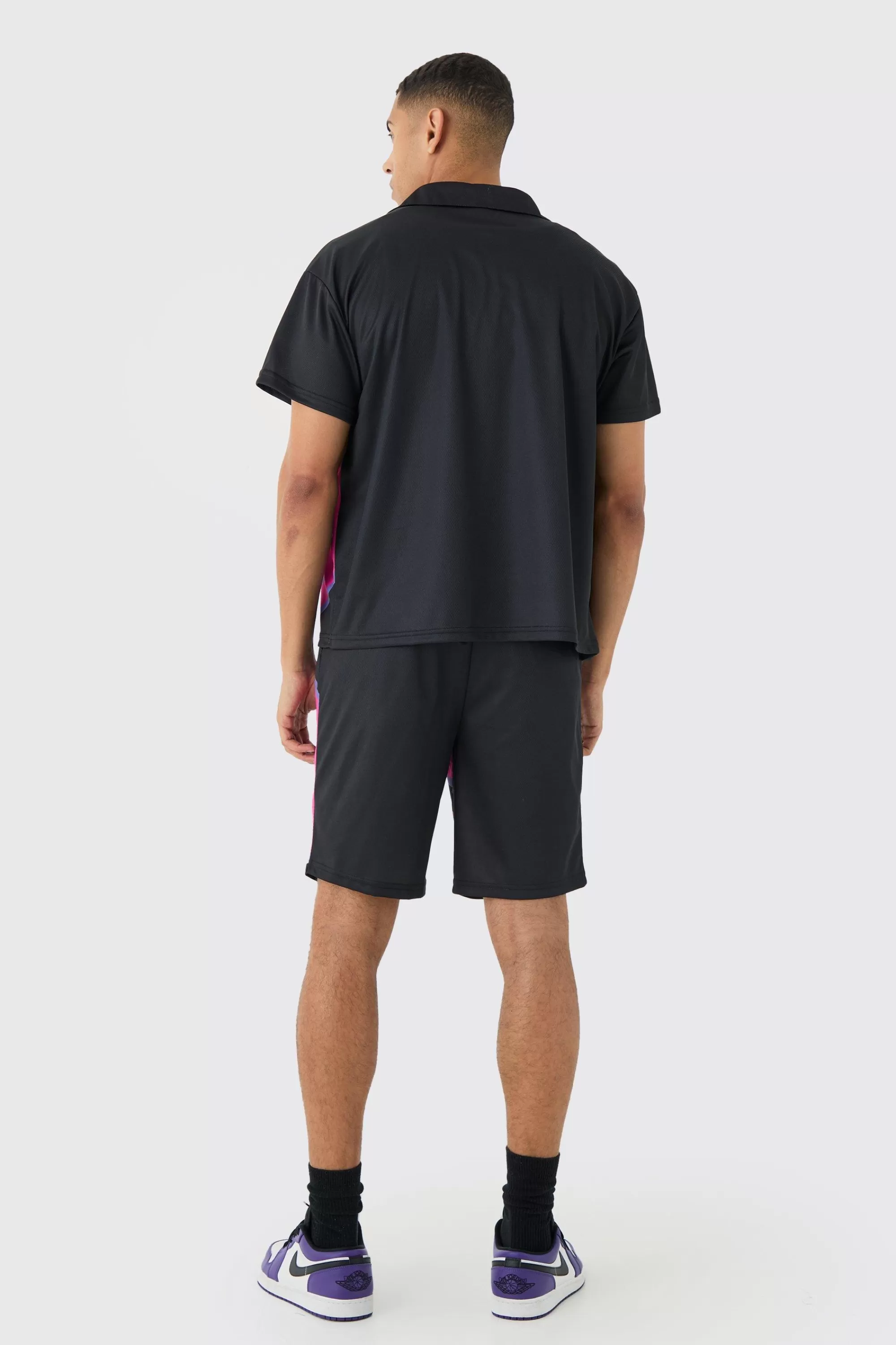 boohooMAN Boxy Mesh Moto Sport Shirt & Short | UK