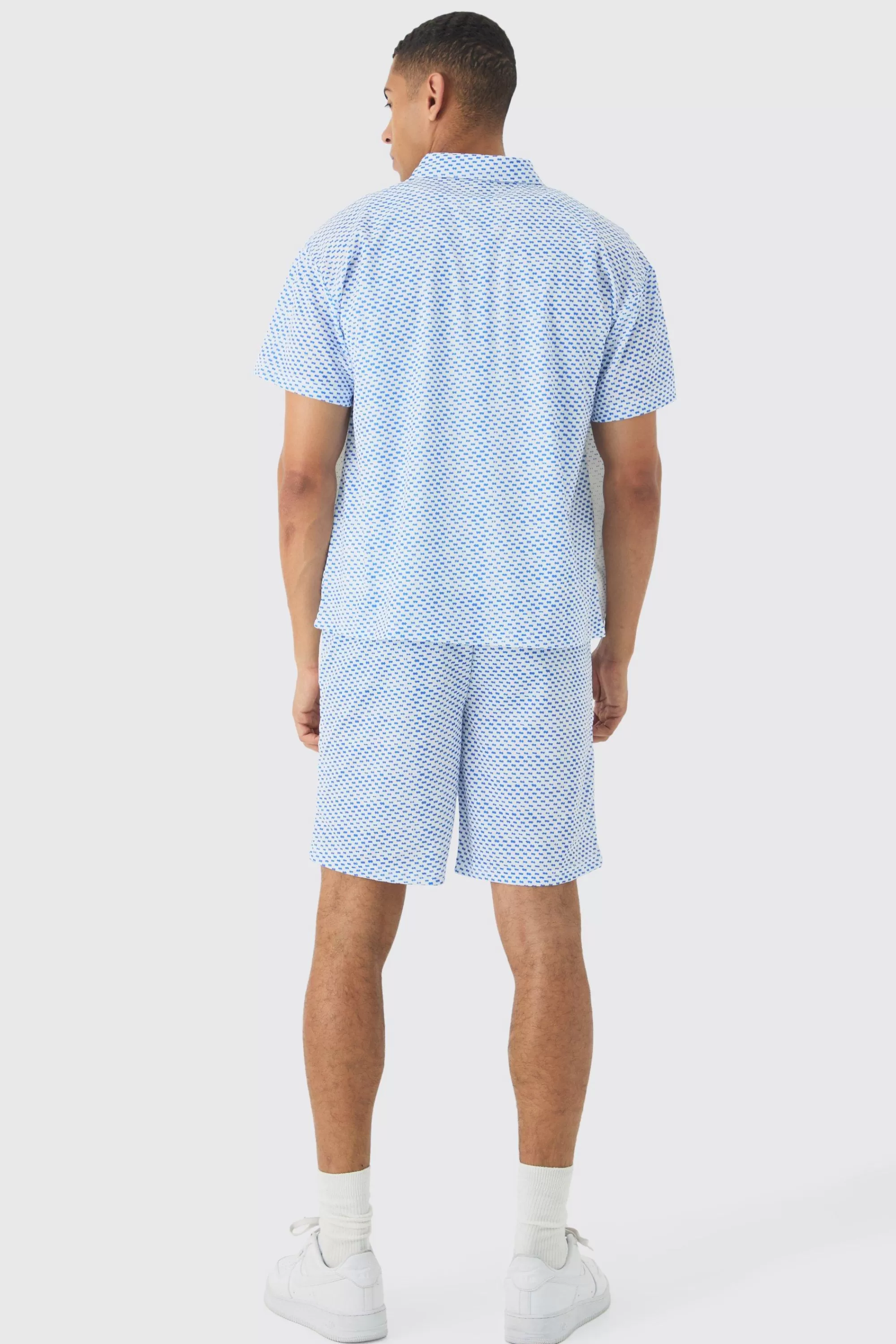 boohooMAN Boxy Mesh Photo Print Shirt & Short | UK