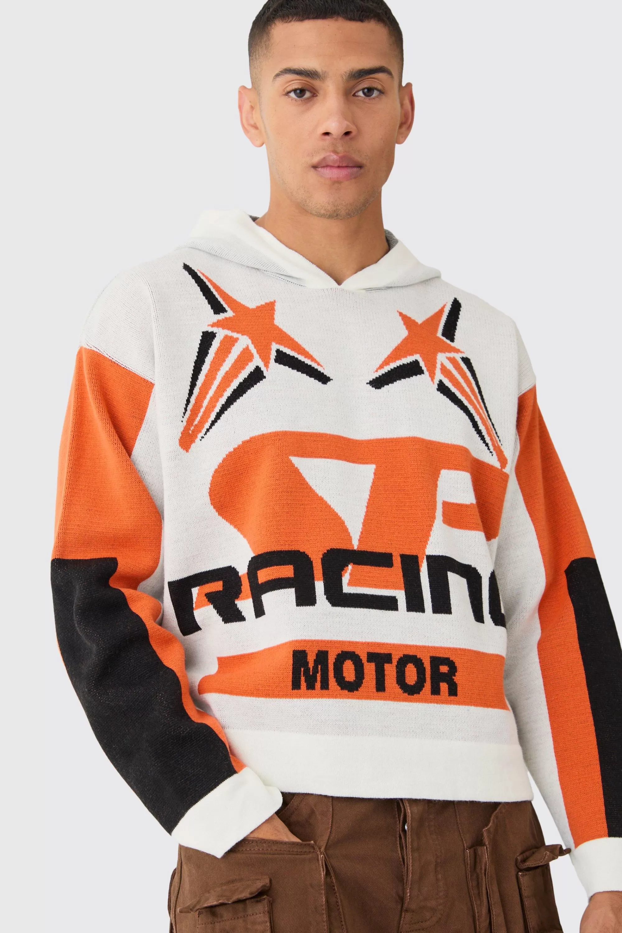 boohooMAN Boxy Moto Graphic Hoodie | UK