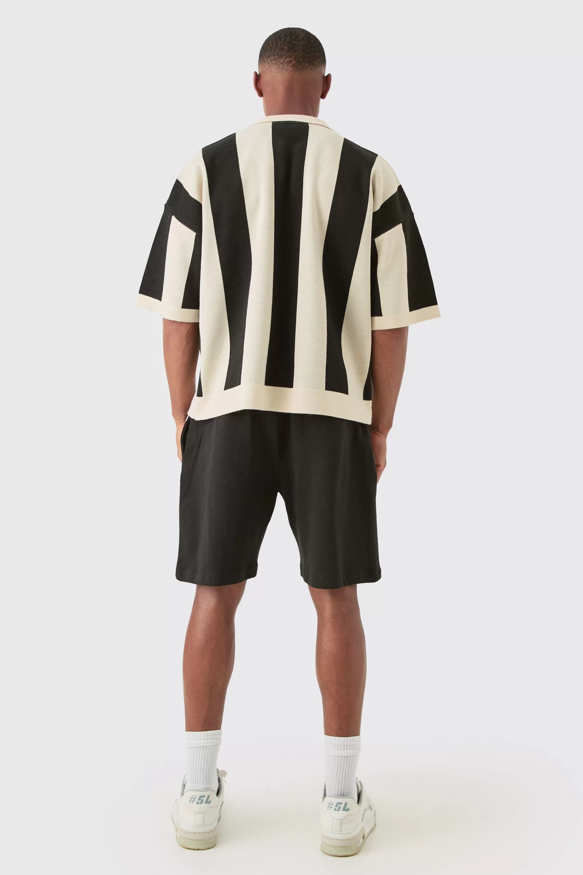 boohooMAN Boxy Moto Stripe Knitted Polo | UK
