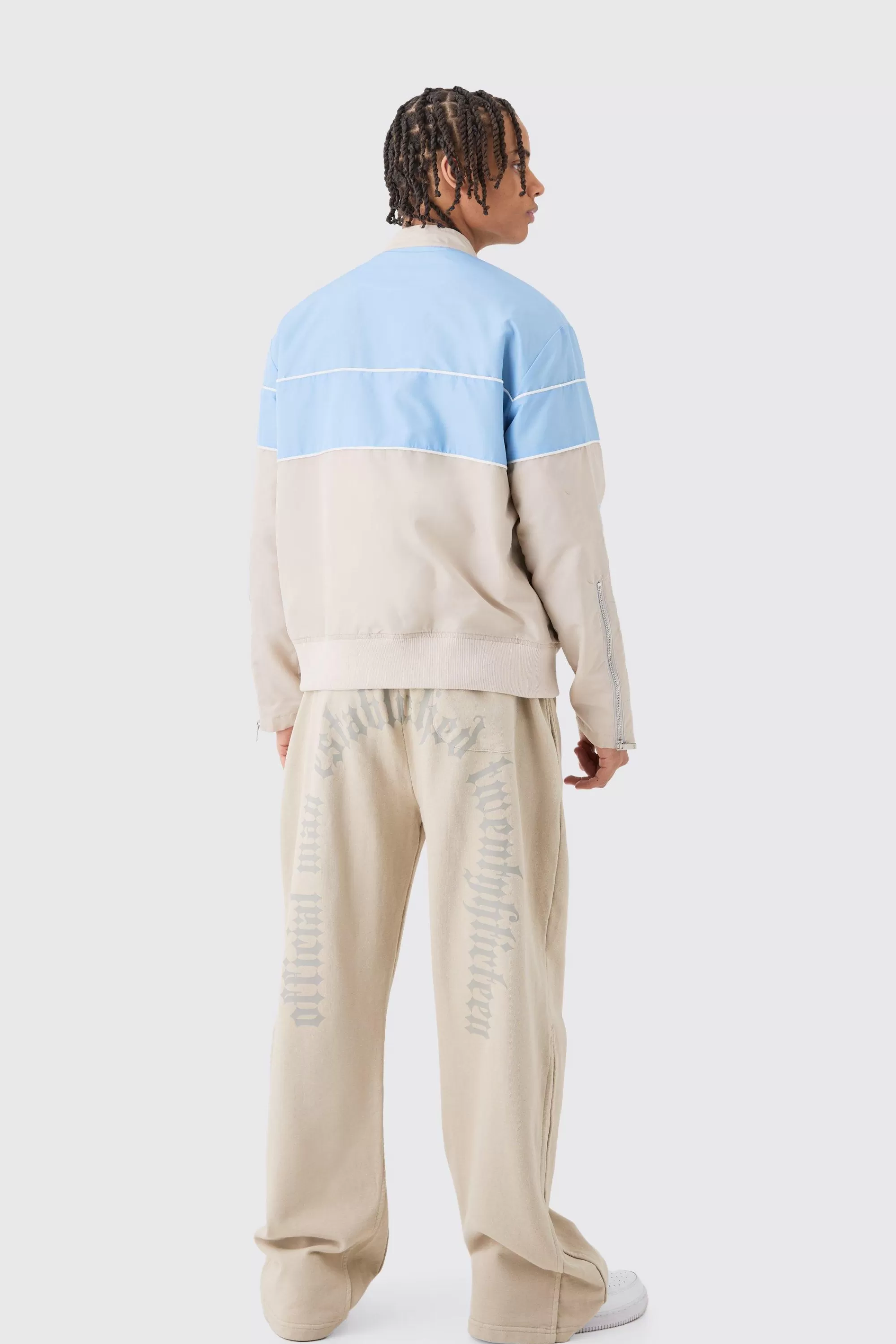 boohooMAN Boxy Nylon Collarless Moto Jacket | UK