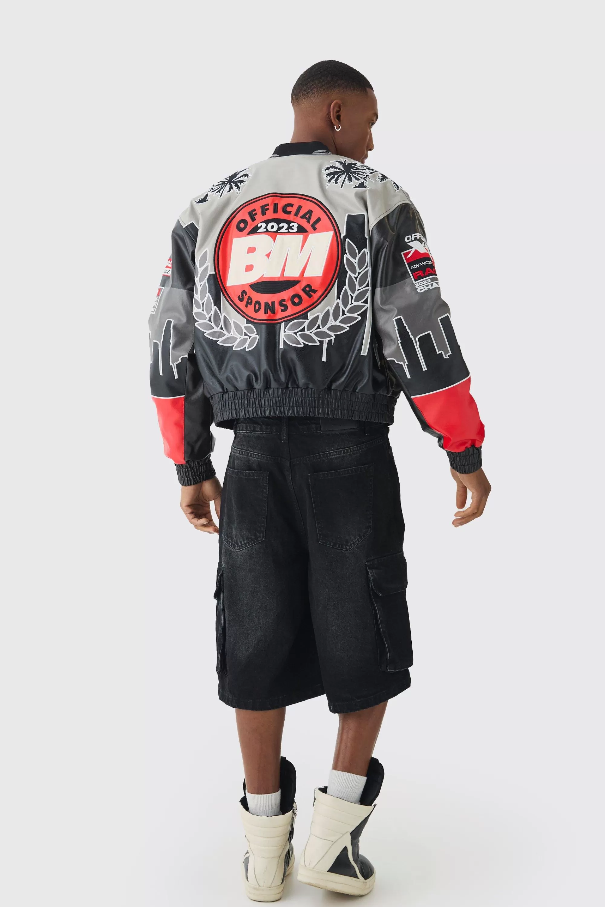 boohooMAN Boxy Official Man PU Varsity Jacket In | UK