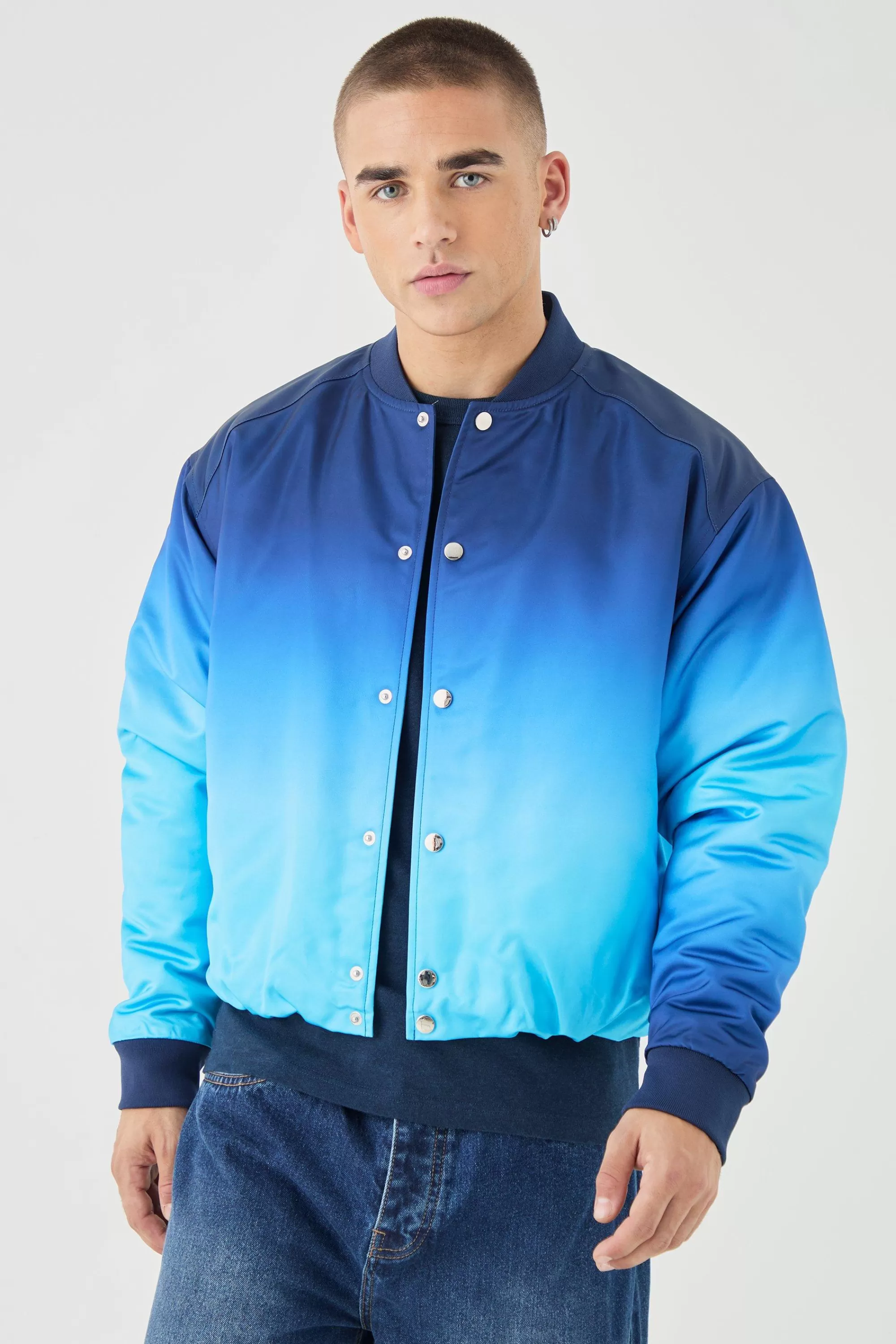 boohooMAN Boxy Ombre Bomber Jacket In | UK