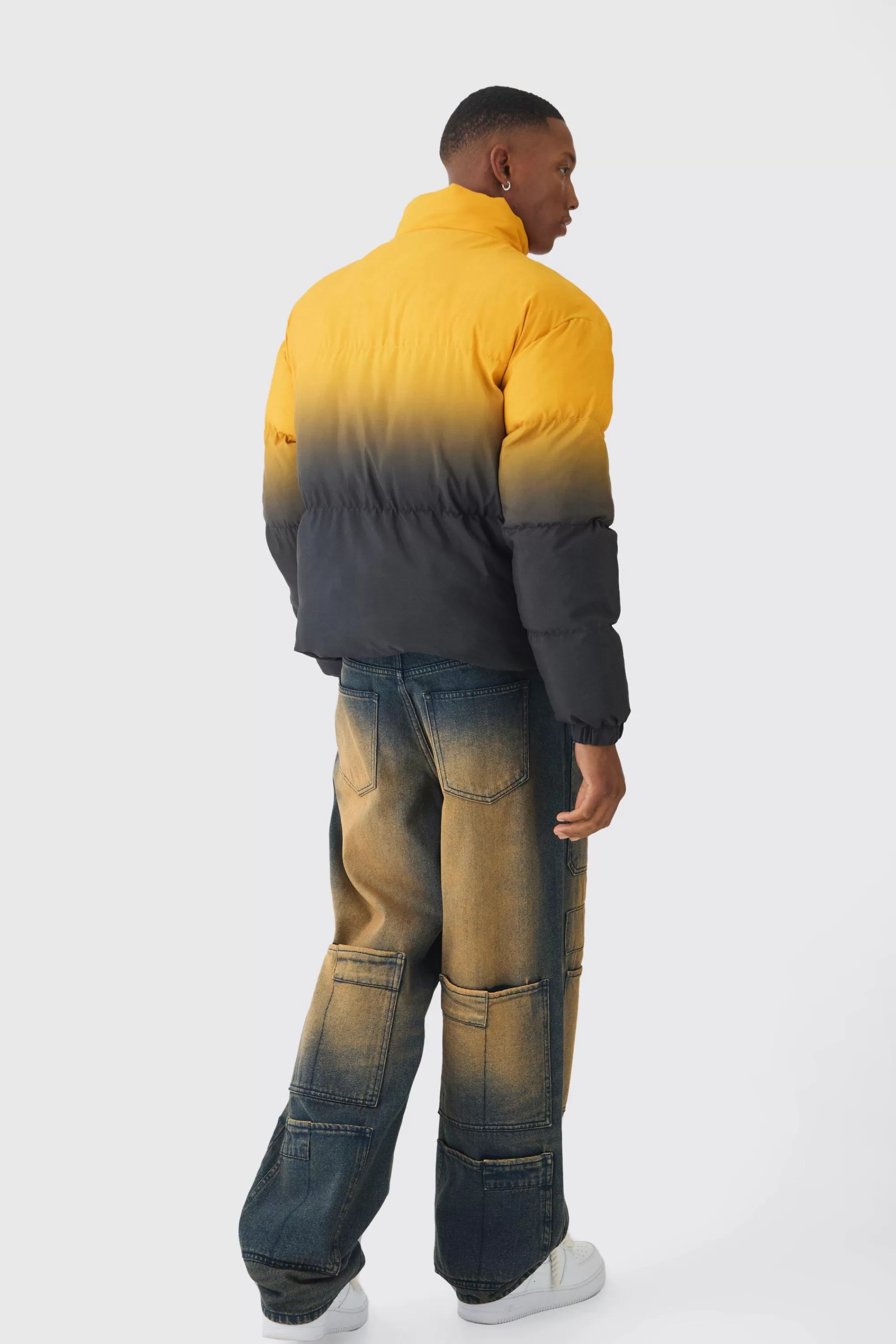 boohooMAN Boxy Ombre Funnel Neck Puffer Coat In | UK