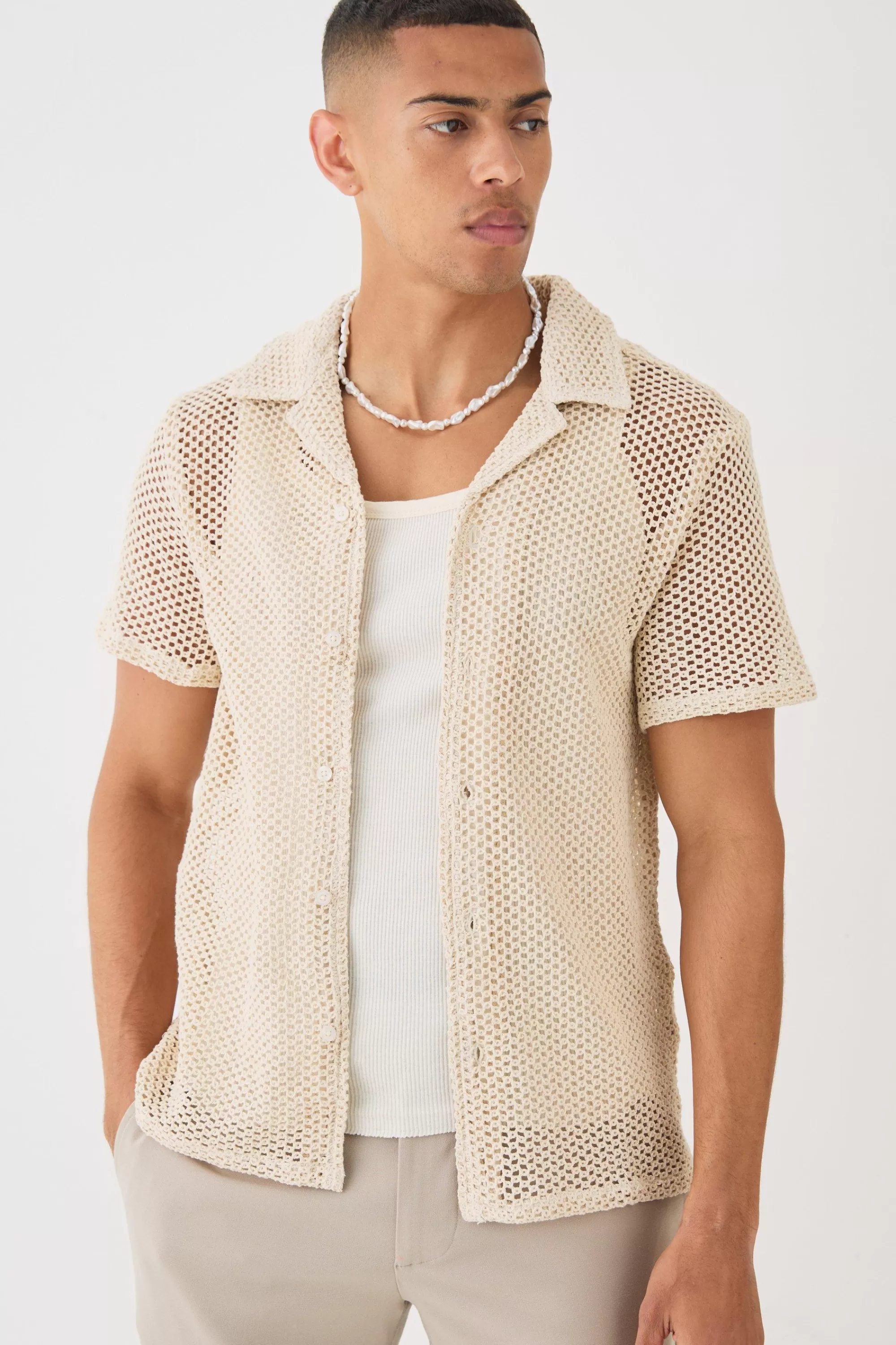 boohooMAN Boxy Open Stitch Shirt | UK