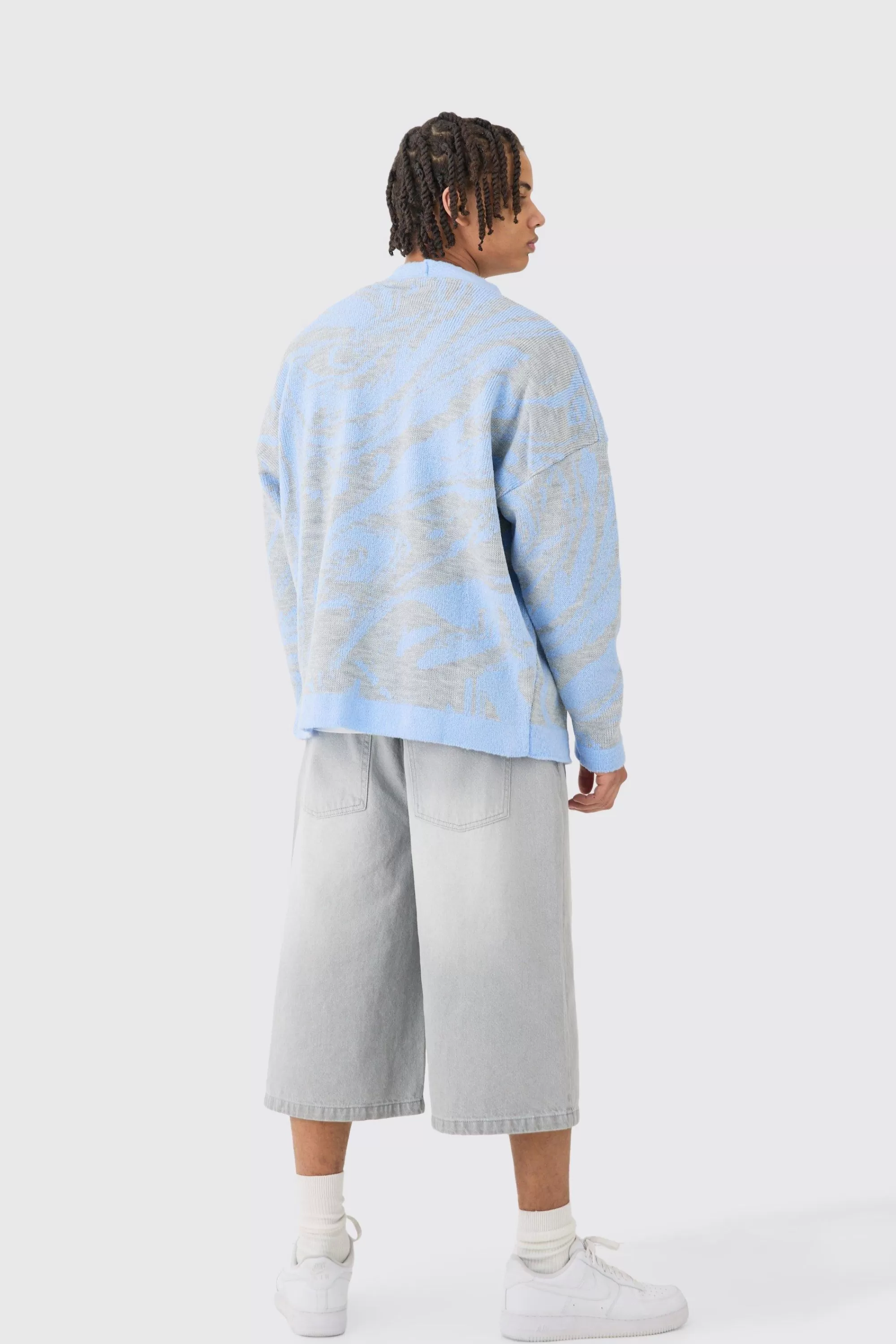 boohooMAN Boxy Oversized Brushed Abstract All Over Cardigan | UK
