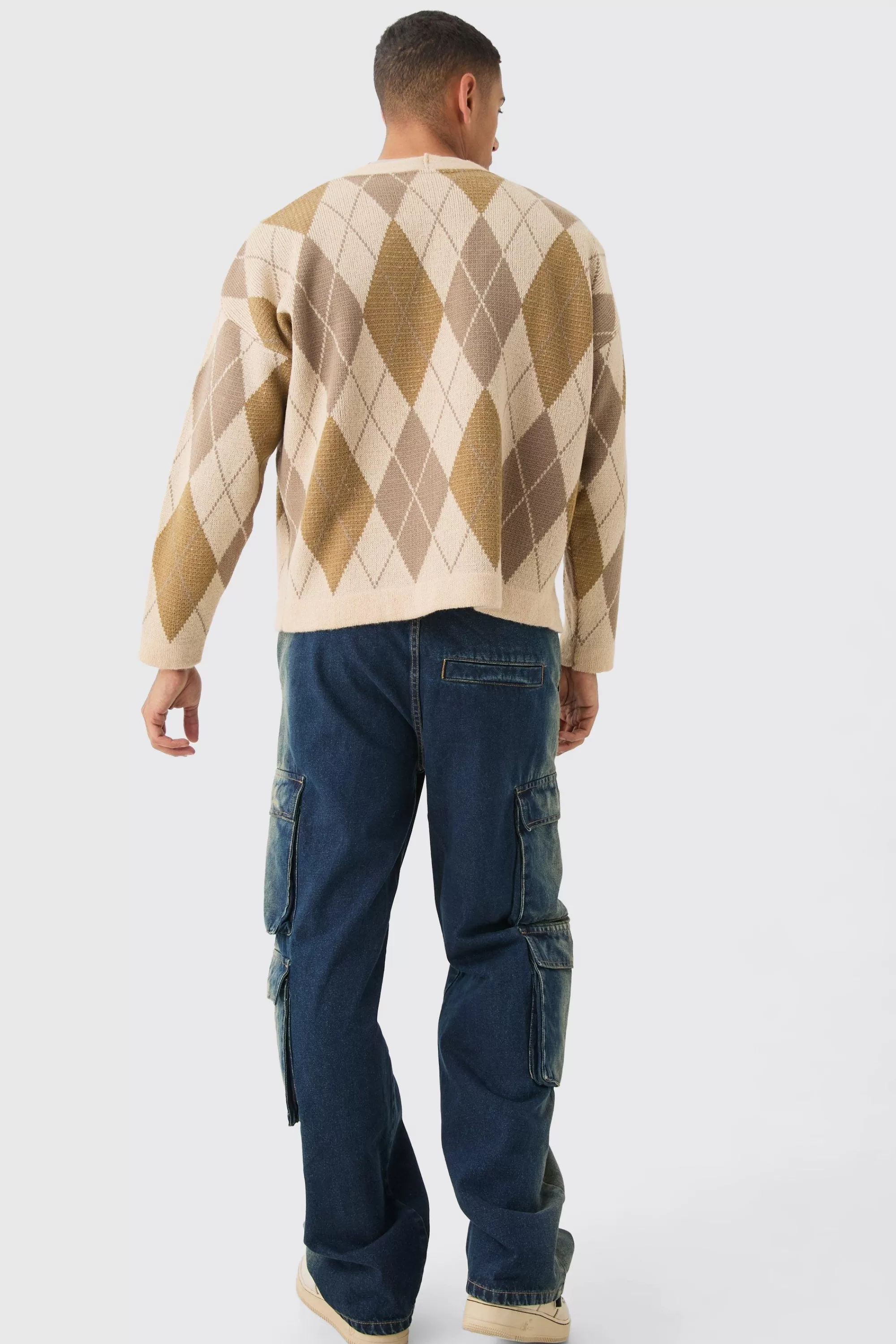 boohooMAN Boxy Oversized Brushed Check All Over Cardigan | UK