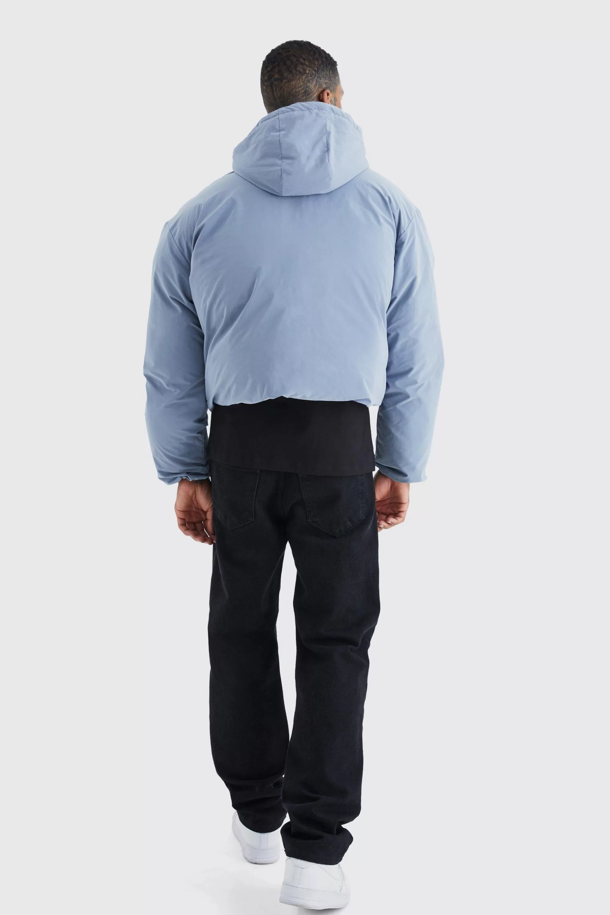 boohooMAN Boxy Peached Nylon Hooded Puffer | UK