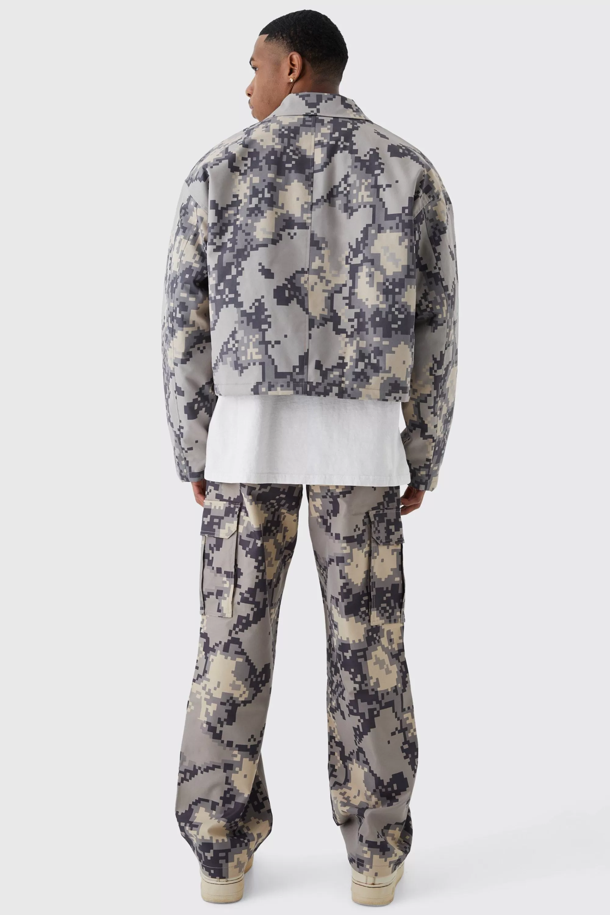 boohooMAN Boxy Pixelated Camo Harrington | UK