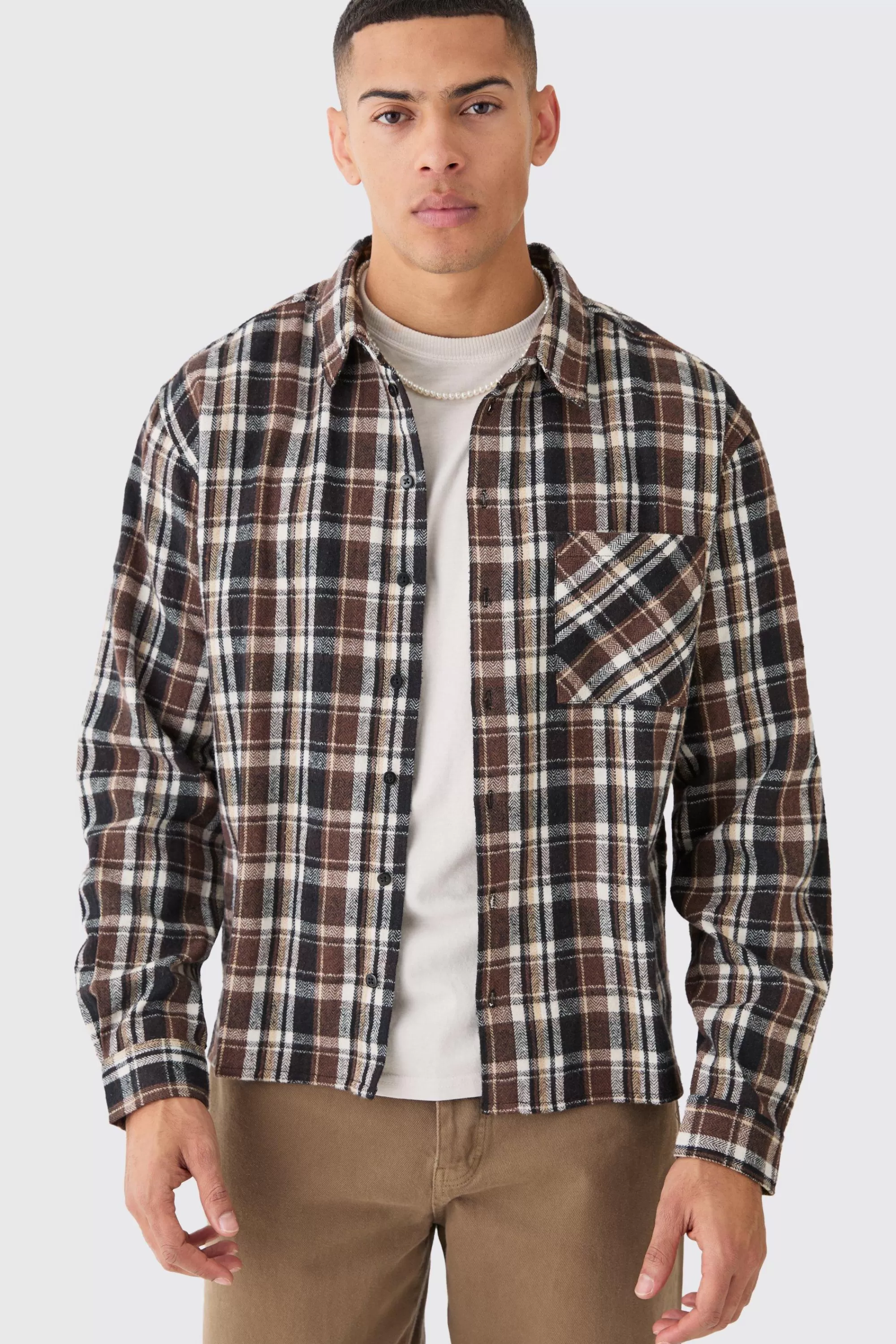 boohooMAN Boxy Pocket Check Shirt | UK