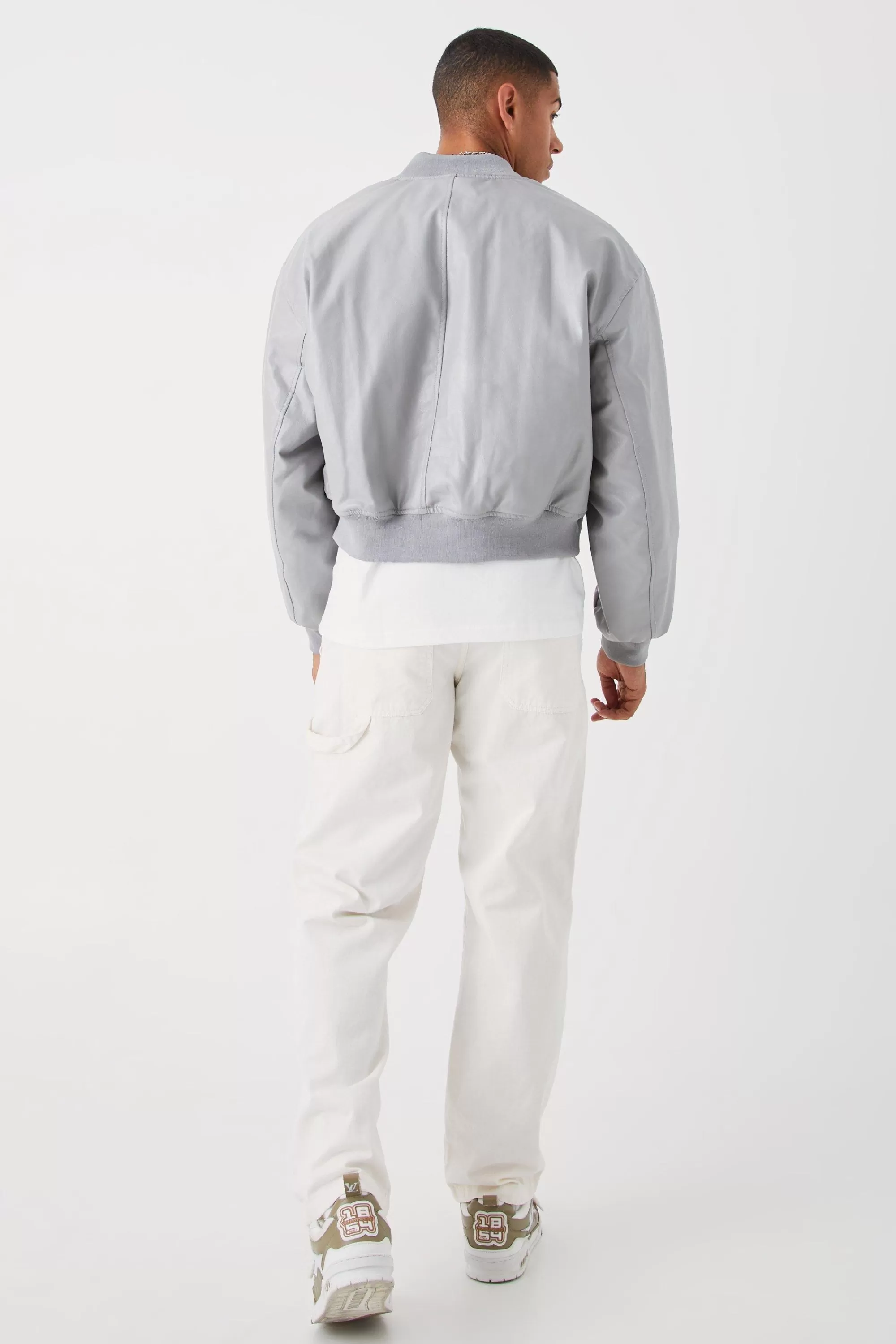 boohooMAN Boxy Pu Bomber With Zips | UK