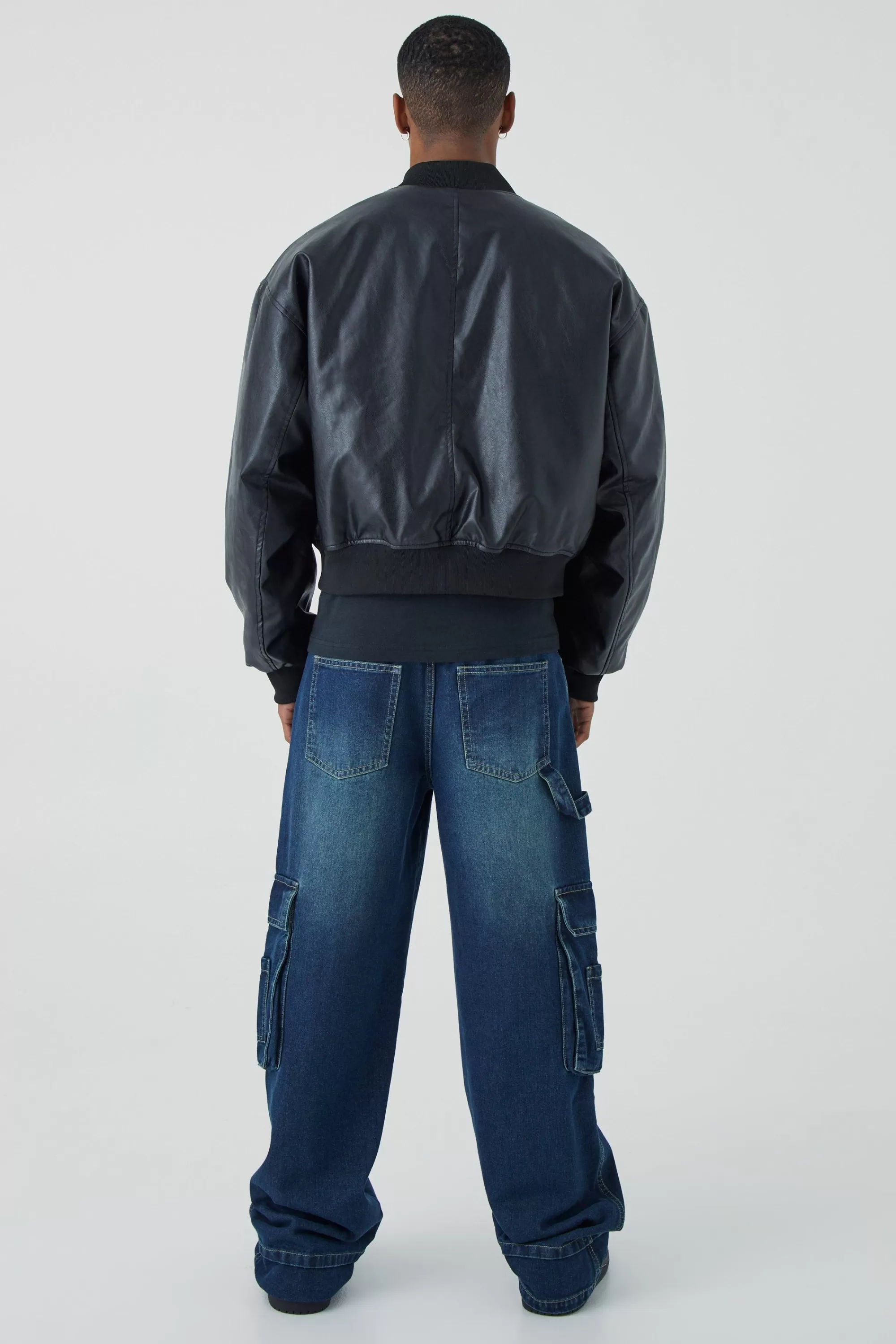 boohooMAN Boxy Pu Bomber With Zips | UK