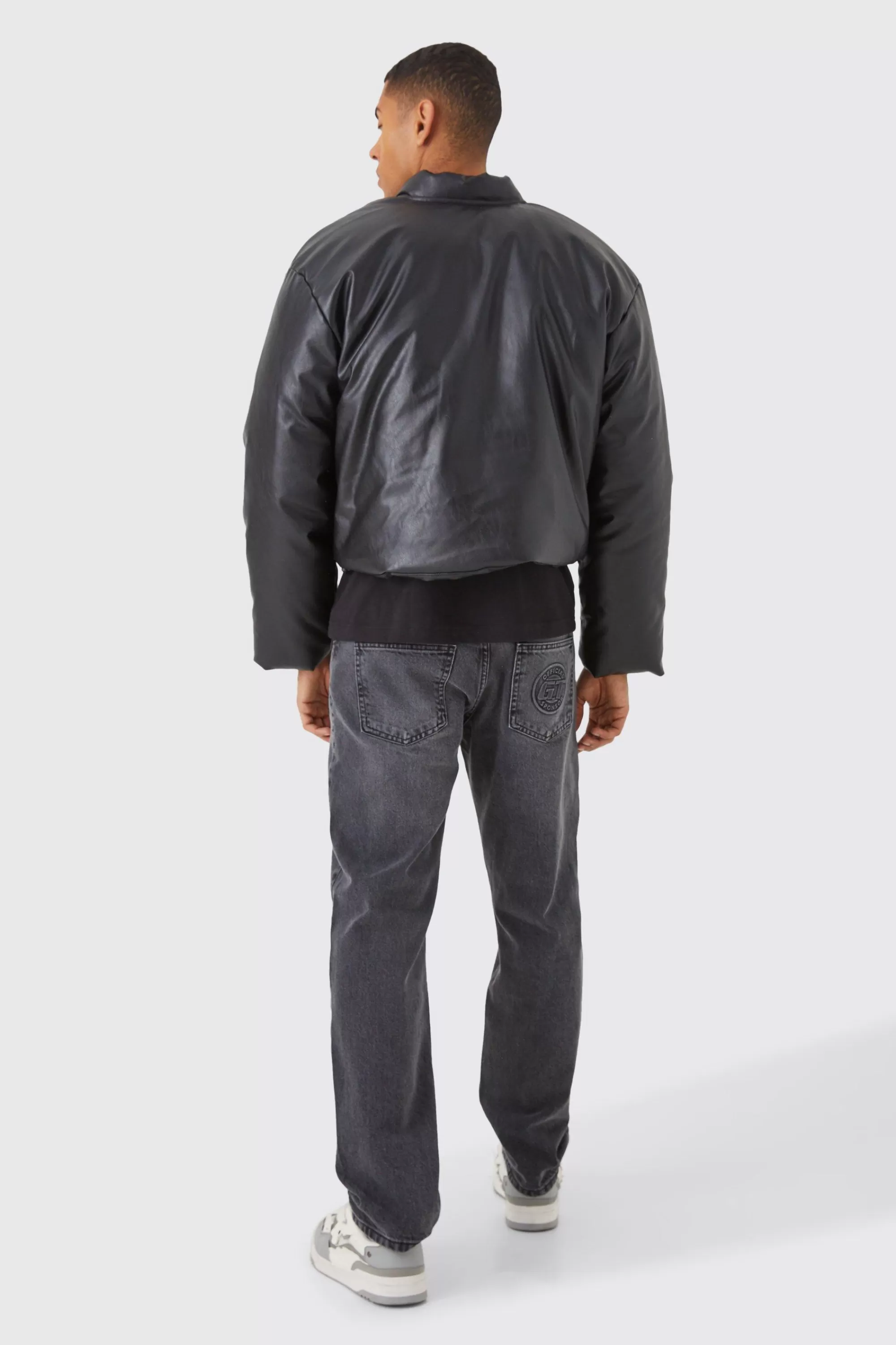 boohooMAN Boxy Pu Volume Padded Puffer Bomber | UK