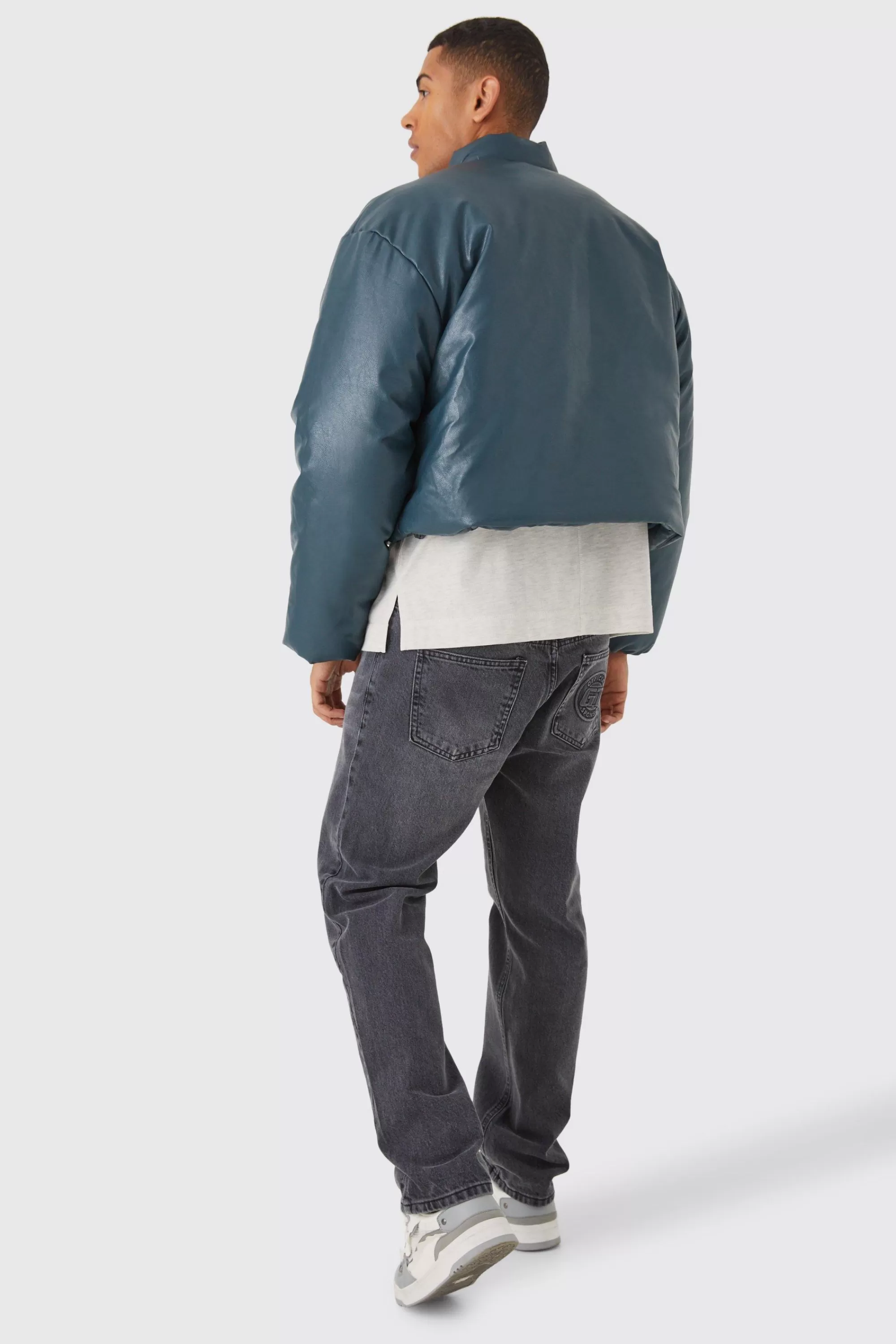 boohooMAN Boxy Pu Volume Padded Puffer Bomber | UK