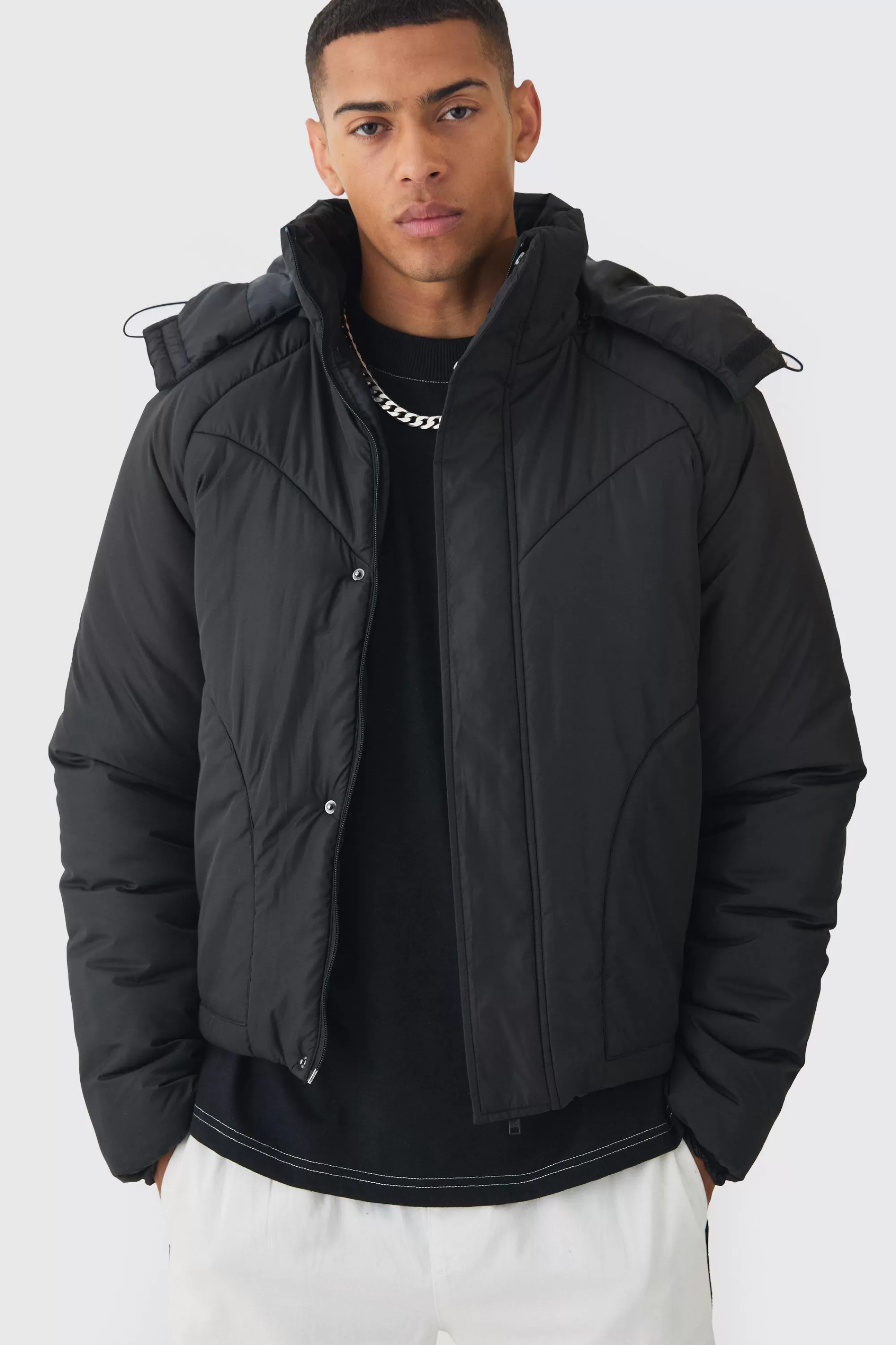 boohooMAN Boxy Quilted Hooded Puffer Coat In | UK