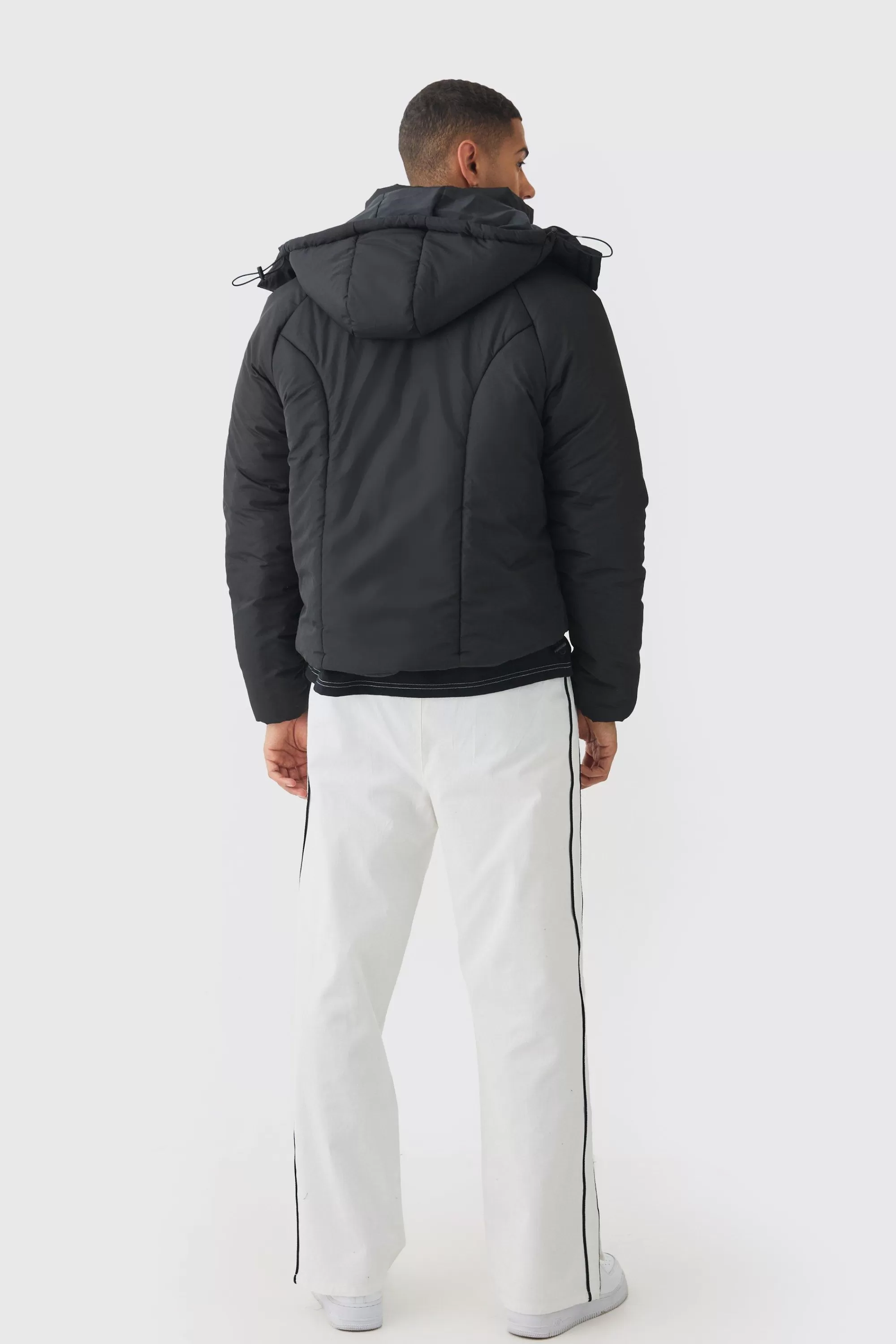 boohooMAN Boxy Quilted Hooded Puffer Coat In | UK