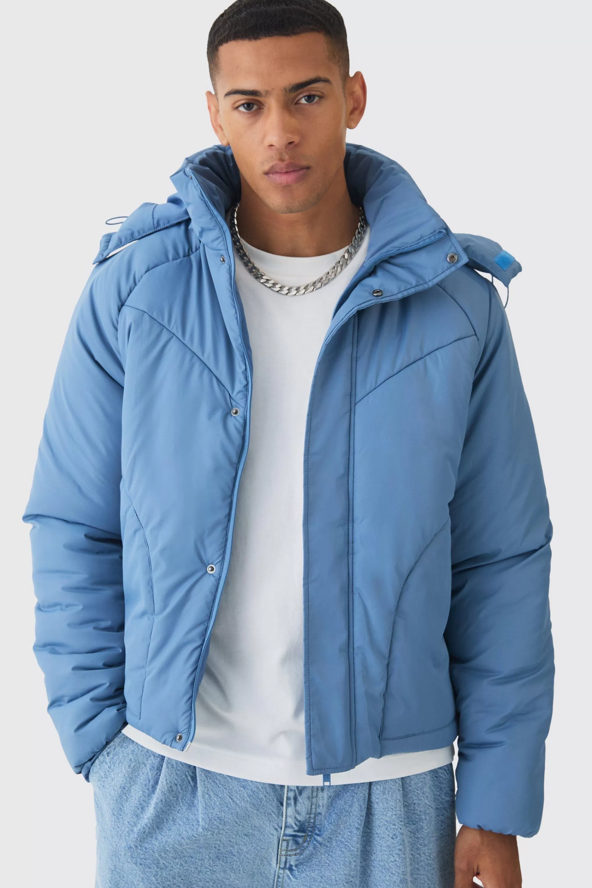 boohooMAN Boxy Quilted Hooded Puffer Coat In | UK