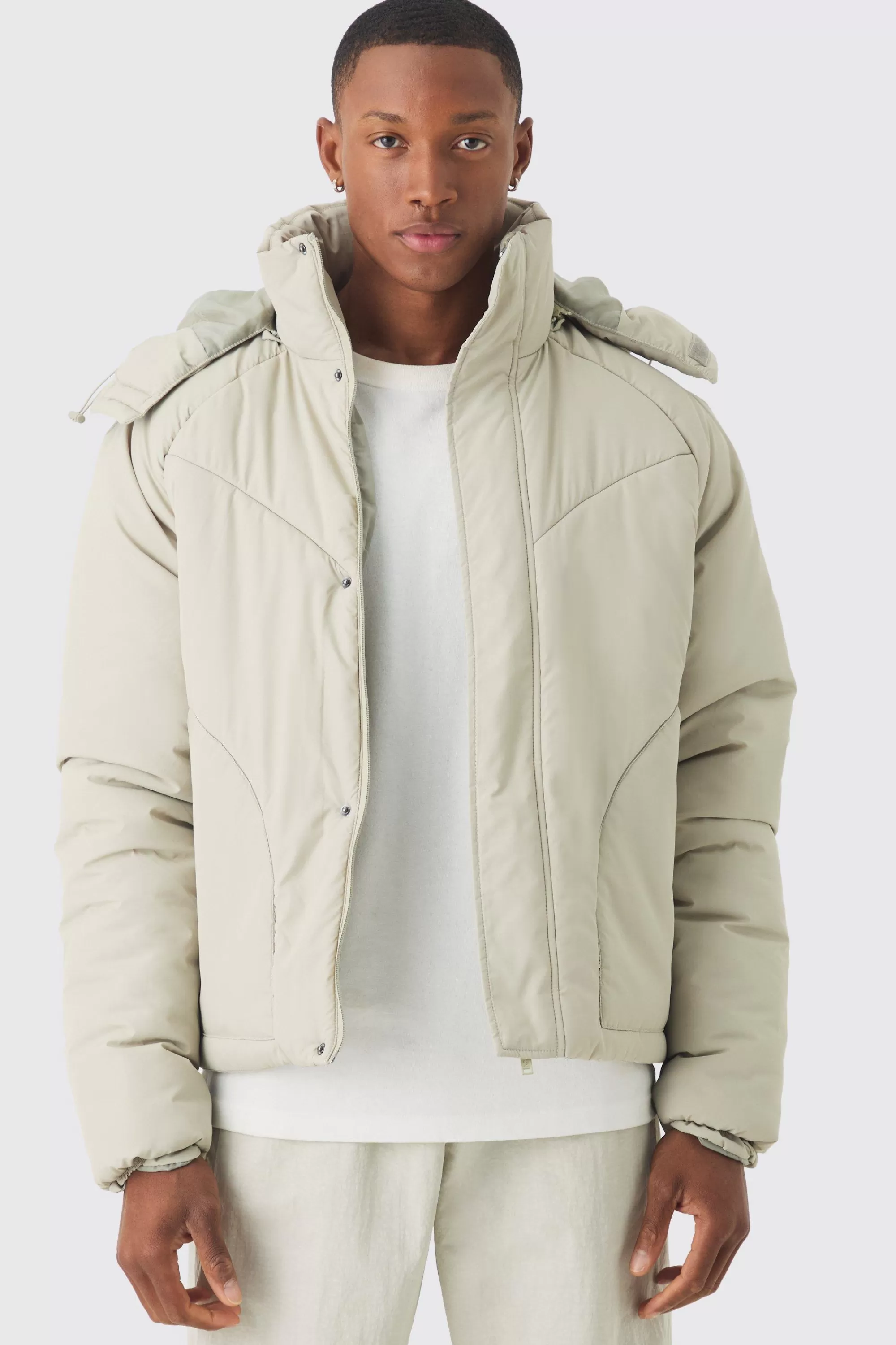 boohooMAN Boxy Quilted Hooded Puffer Coat In | UK
