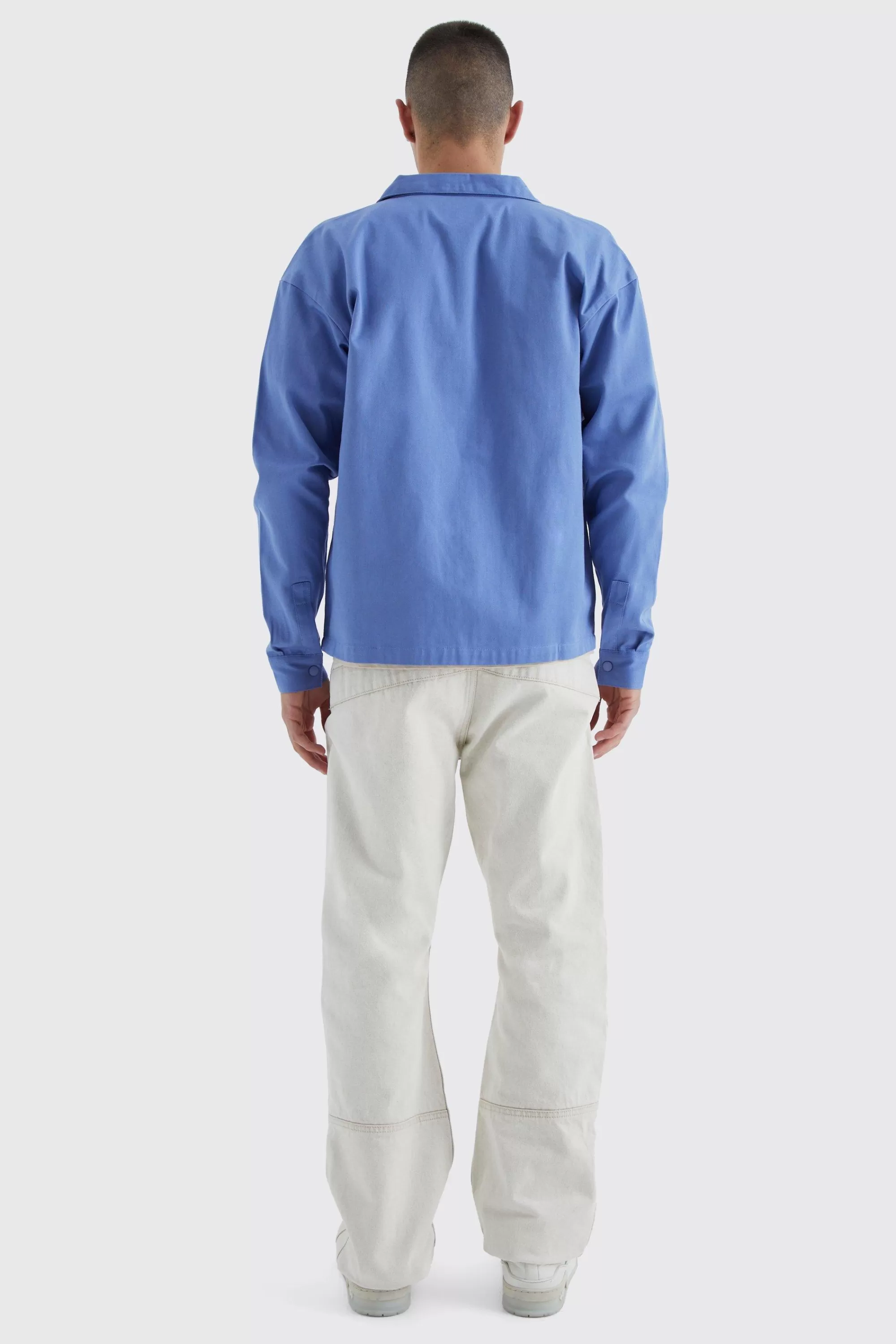 boohooMAN Boxy Revere Harrington Twill Overshirt | UK