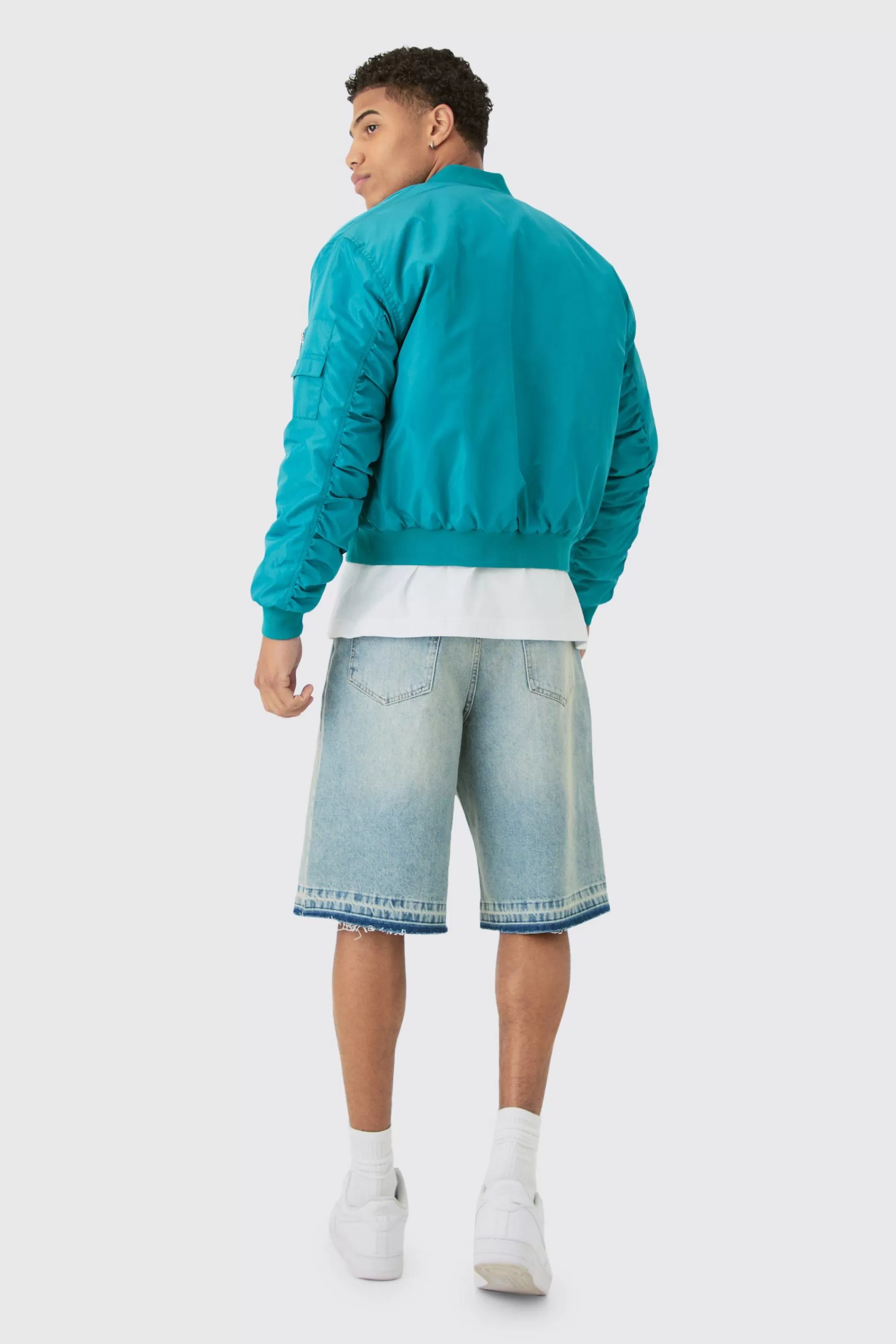 boohooMAN Boxy Ruched Sleeve Ma1 Bomber Jacket In | UK