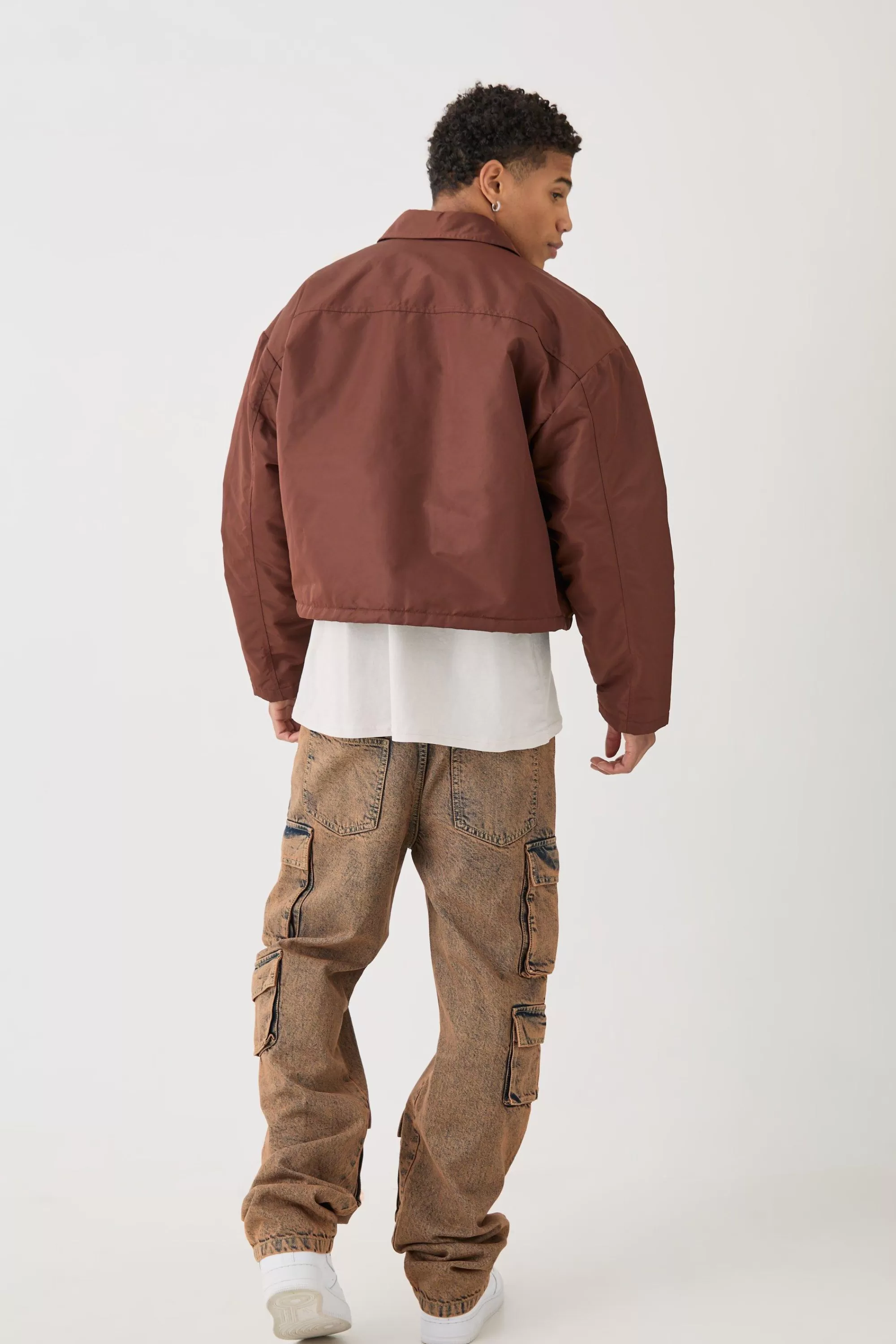 boohooMAN Boxy Satin Collared Bomber | UK